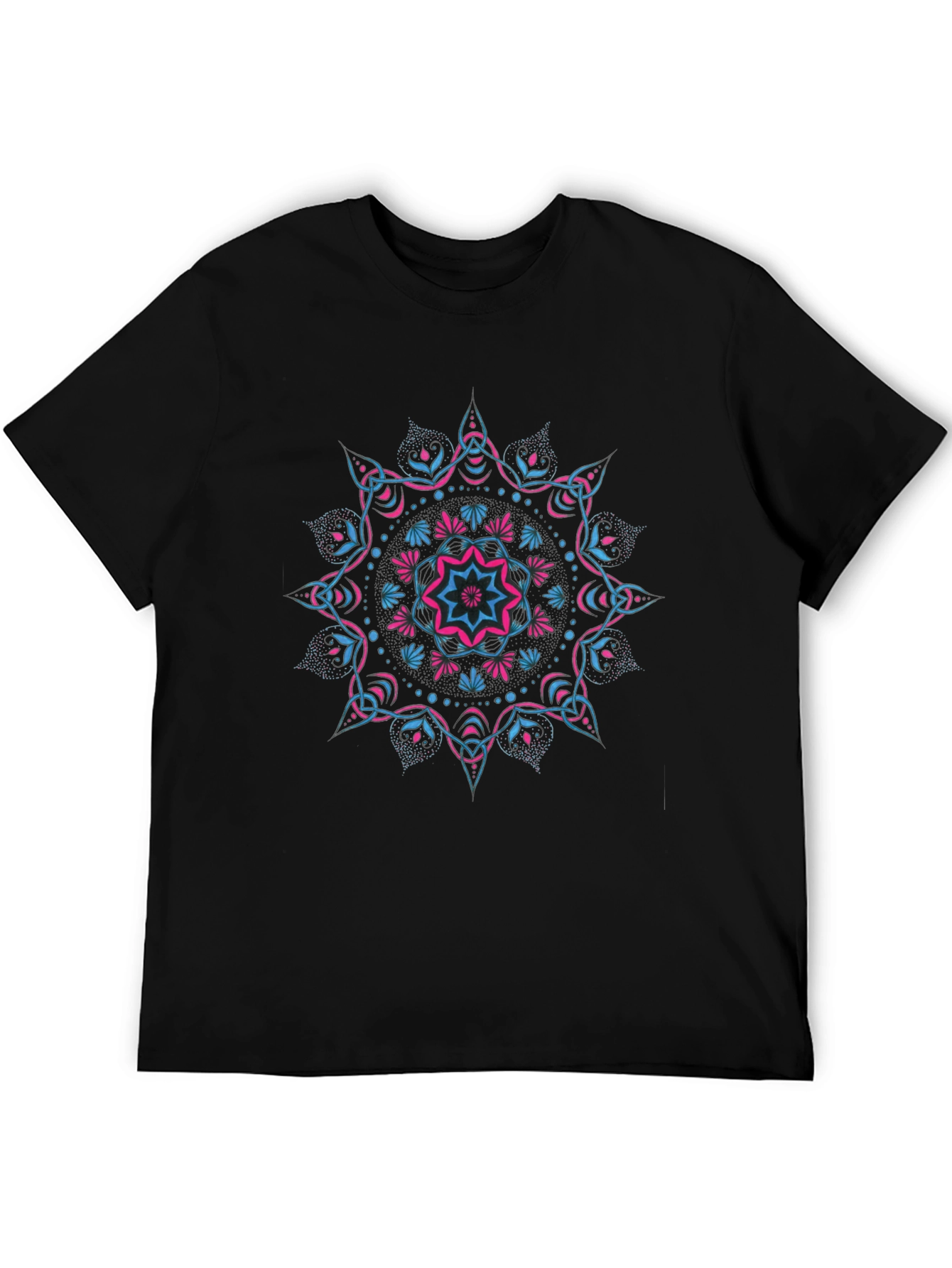 Black Black Tee with Vibrant Mandala Design view 5
