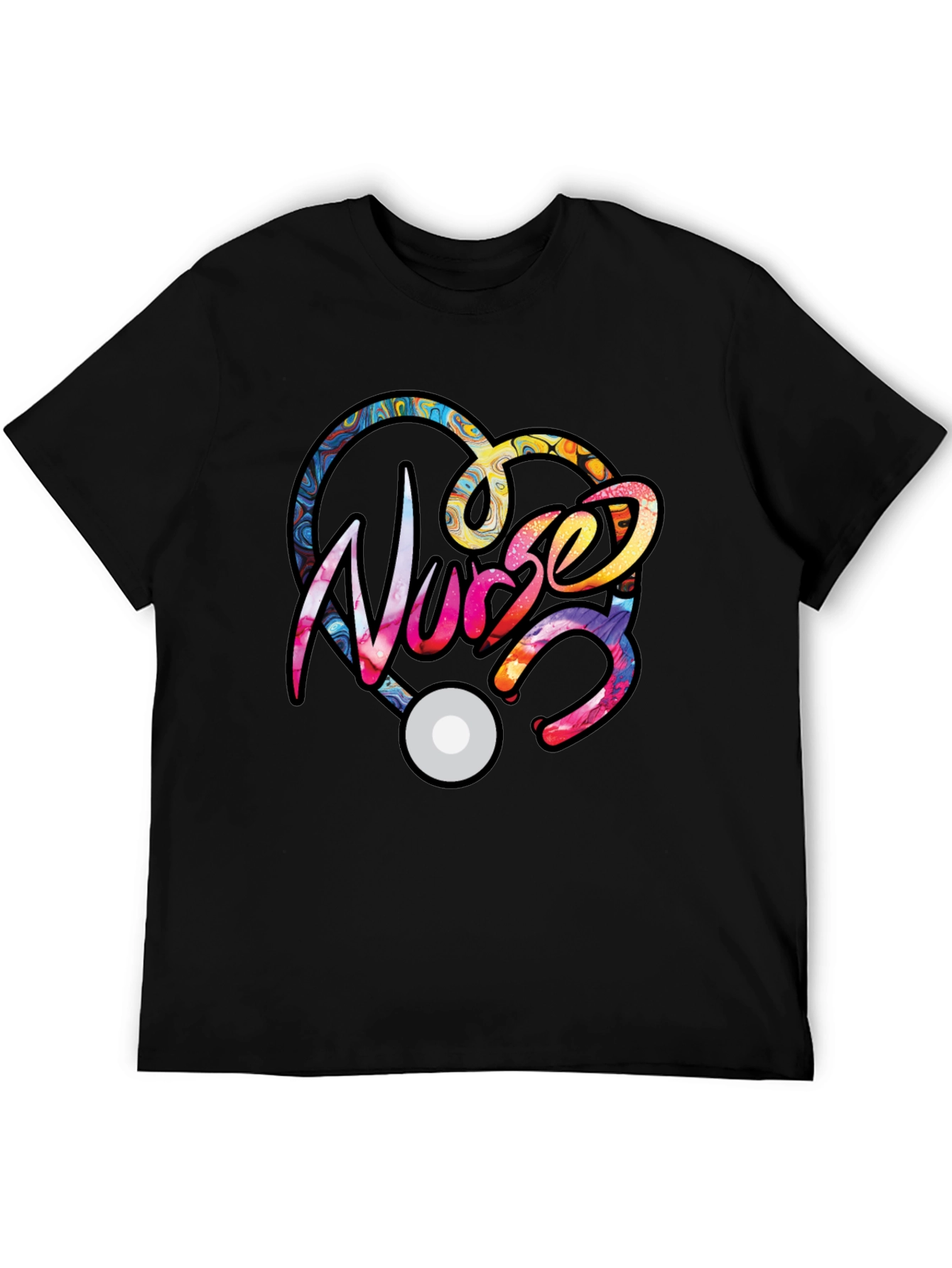 Black Nurse Heart Stethoscope Graphic T-Shirt view 5