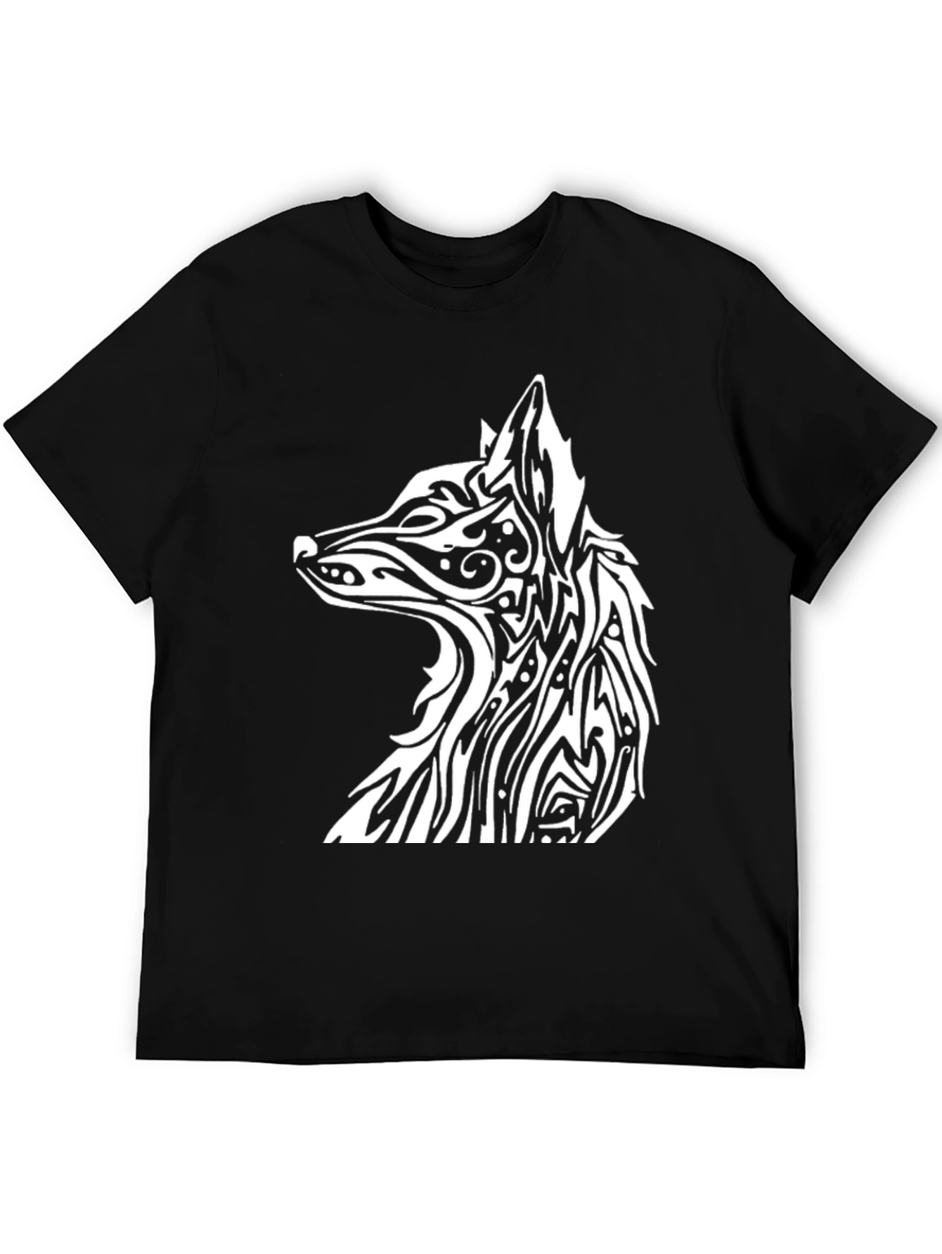 Black Tribal Wolf Graphic Black T-Shirt view 5