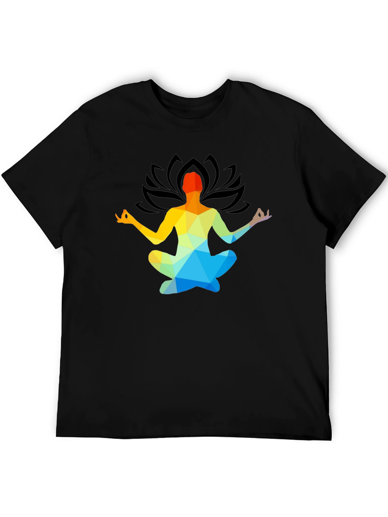 Black Meditative Geometric Lotus Pose T-Shirt view 5