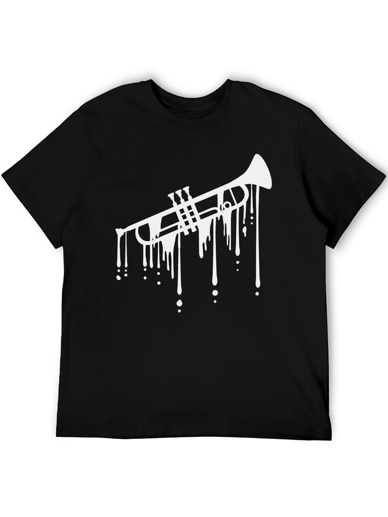 Black Dripping Trumpet Graphic Tee - Black Cotton Casual view 5