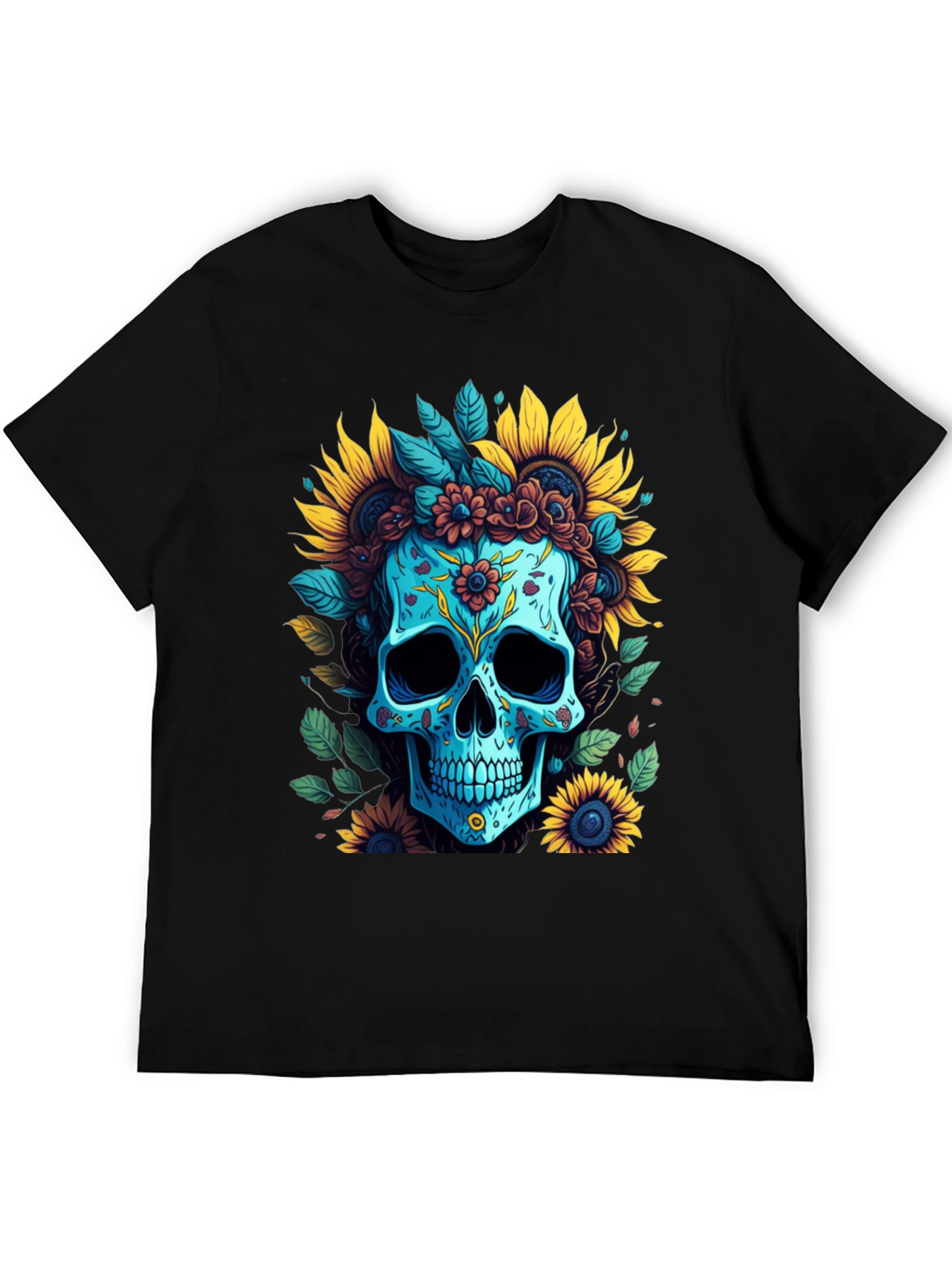 Black Floral Skull Graphic T-Shirt view 5