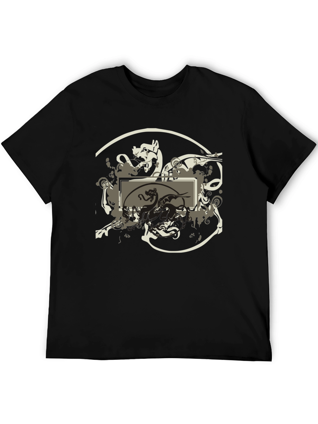 Black Graphic Black T-Shirt with Dragon Design view 5