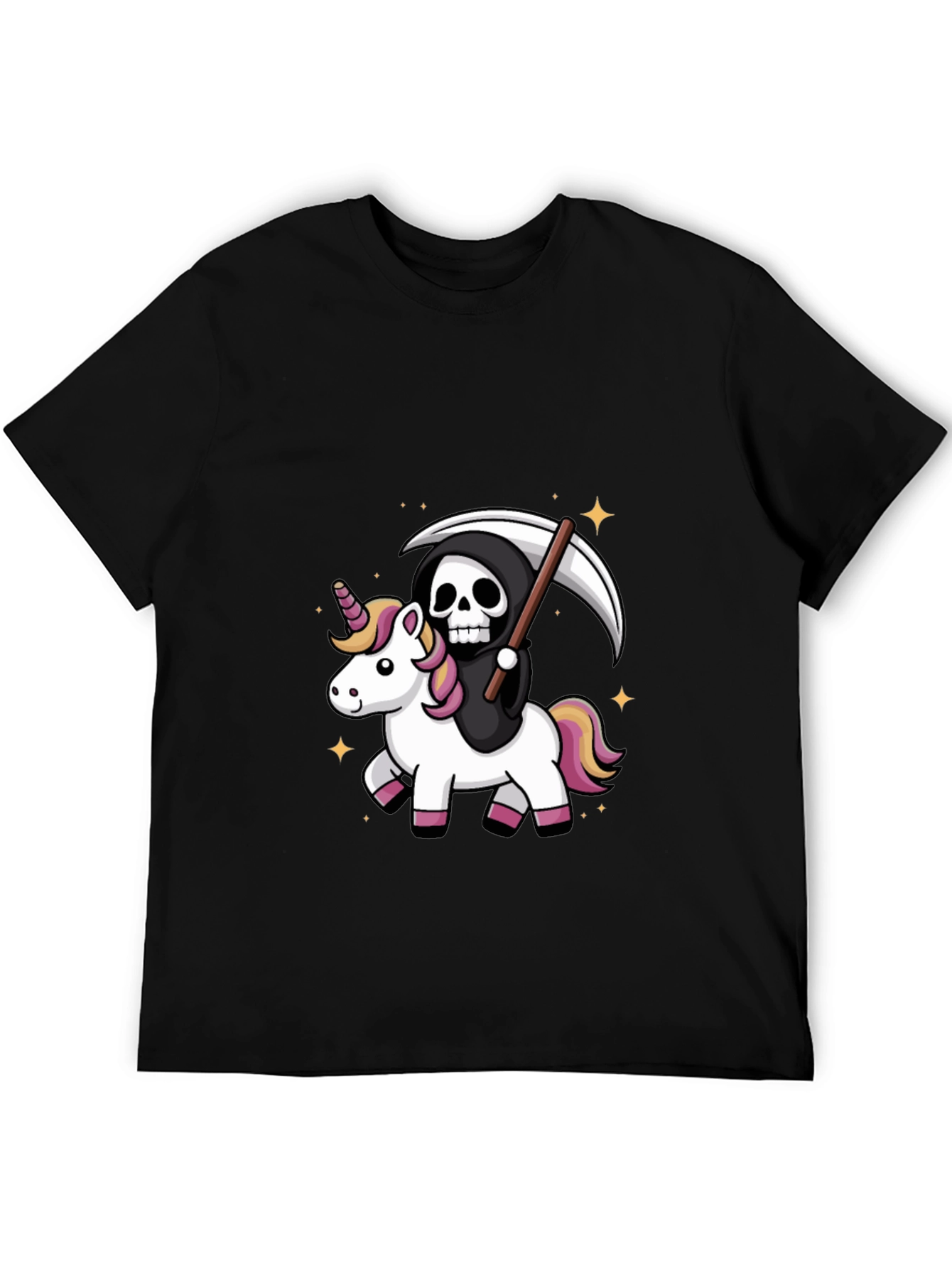 Black Grim Reaper Riding Unicorn T-Shirt view 5
