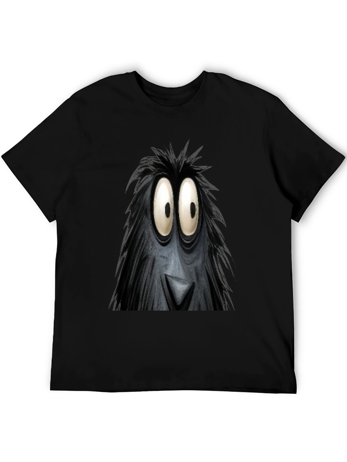 Black Fun Cartoon Monster Face Graphic Black T-Shirt view 5