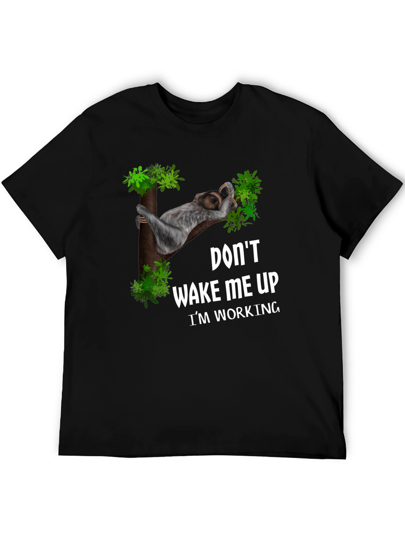 Black Funny Sloth Working T-Shirt: Don't Wake Me Up view 5
