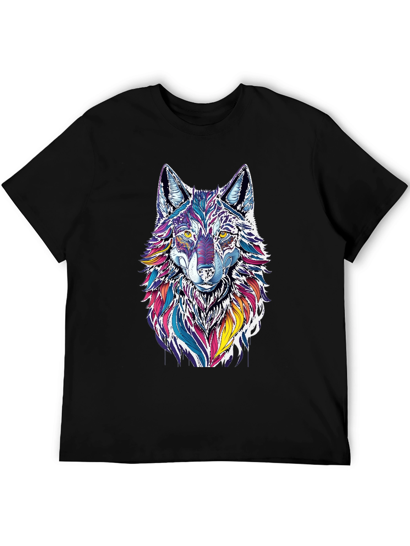 Black Vibrant Wolf Graphic Black T-Shirt view 5