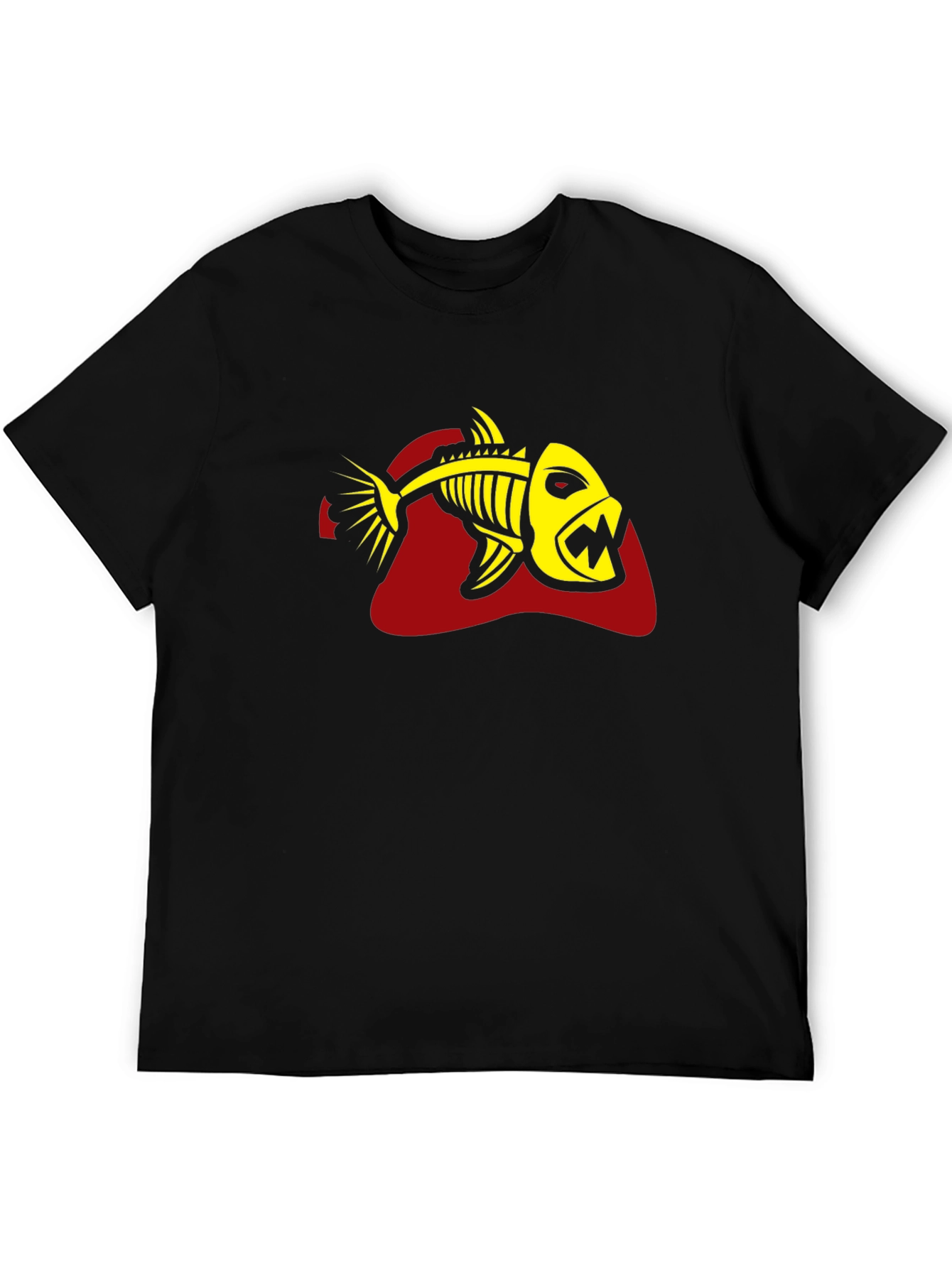 Black Men's Black T-Shirt - Yellow Fish Skeleton Graphic view 5