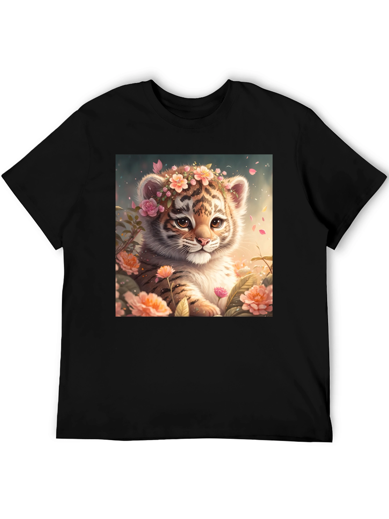 Black Cute Tiger Cub Floral T-Shirt view 5