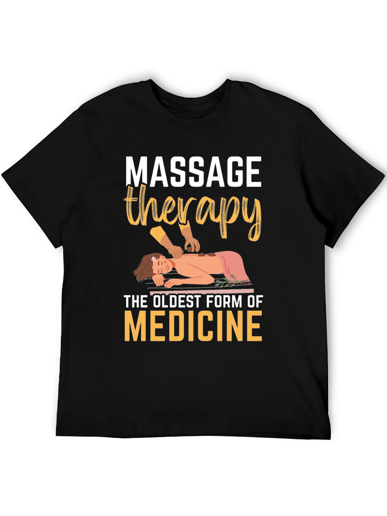 Black Massage Therapy T-Shirt: Oldest Medicine, Relaxing Design view 5