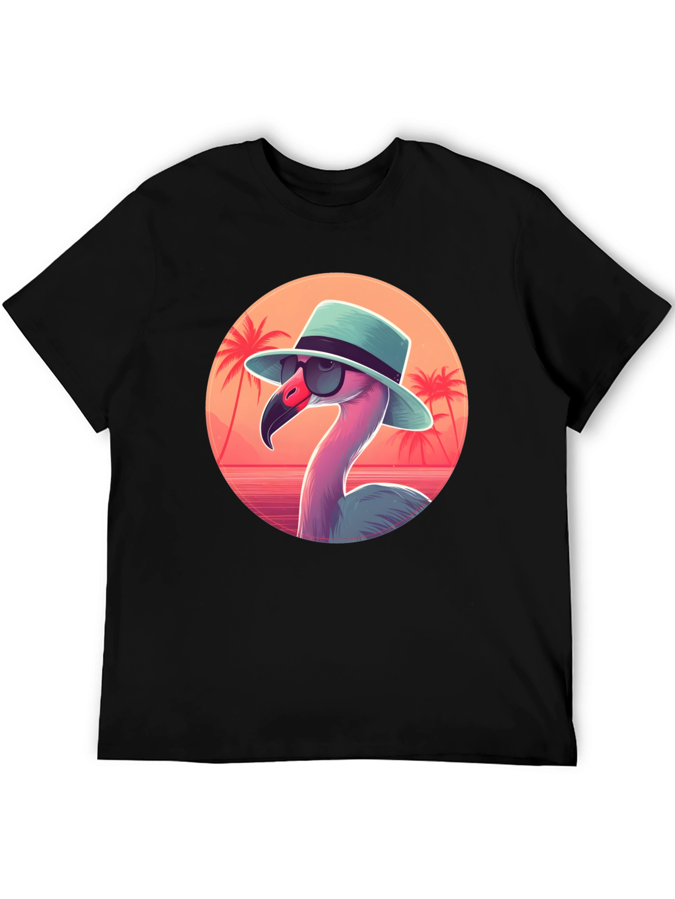 Black Cool Flamingo Graphic Tee - Black Cotton T-Shirt view 5