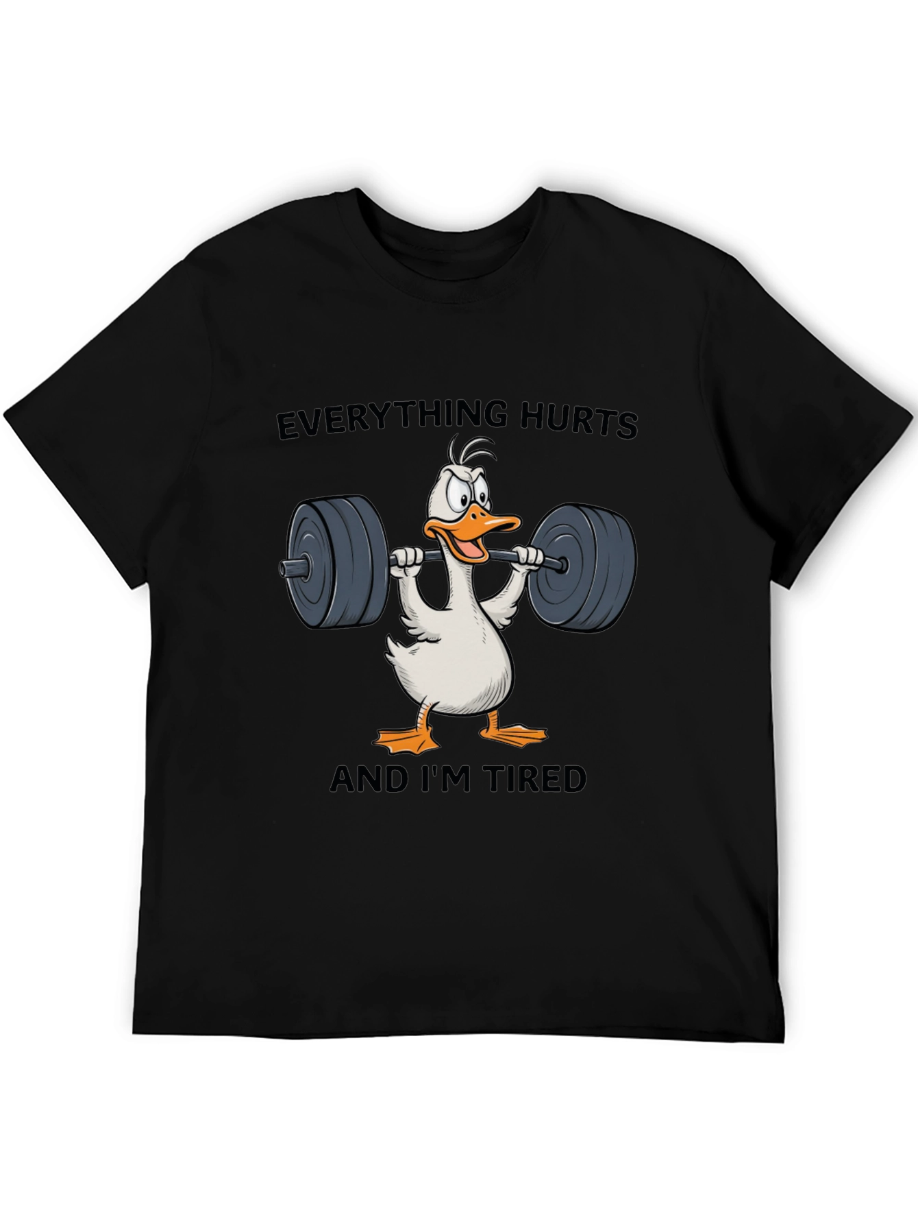 Black Funny Workout T-Shirt - Everything Hurts Duck view 5