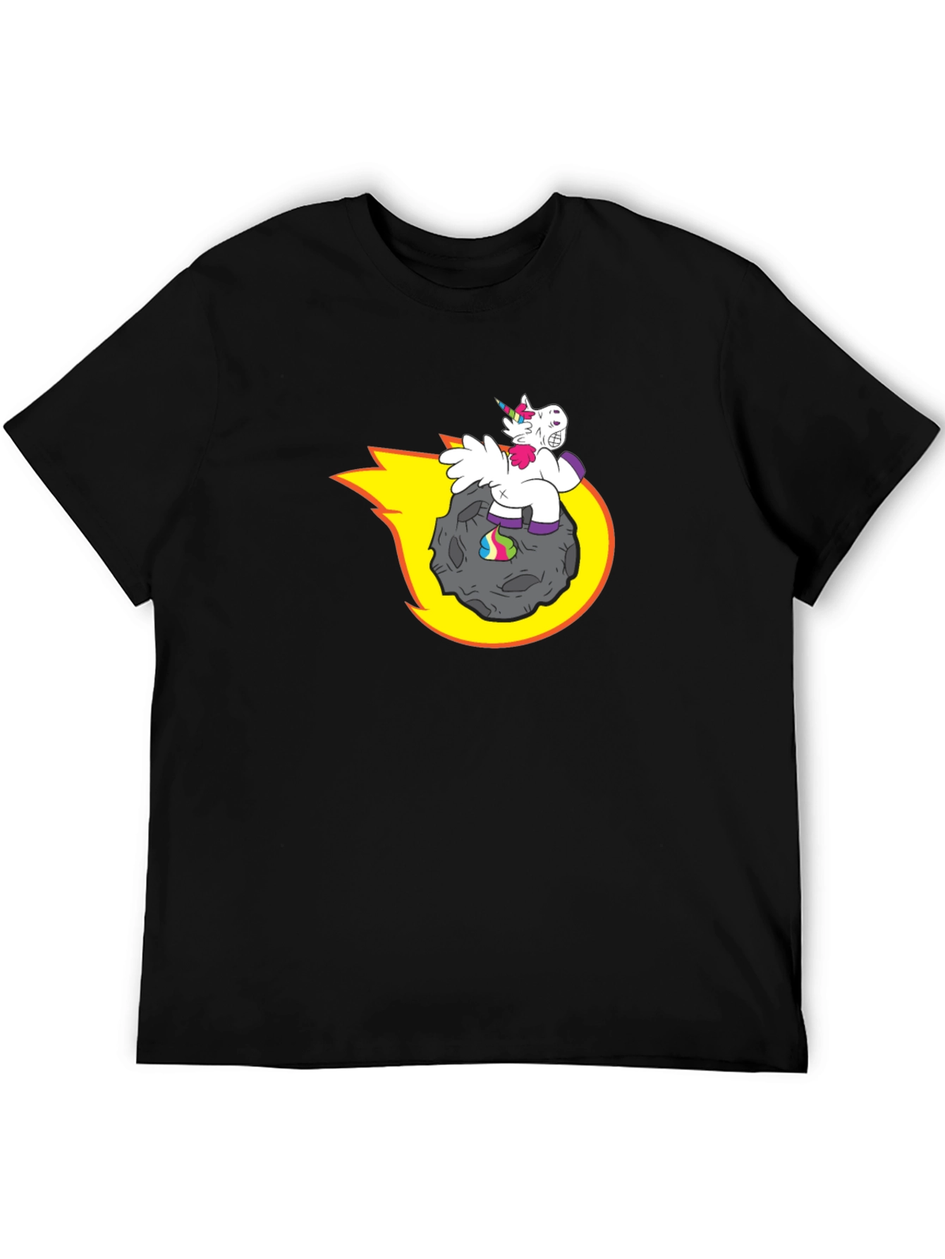 Black Unicorn Riding Asteroid T-Shirt - Funny Graphic Tee view 5