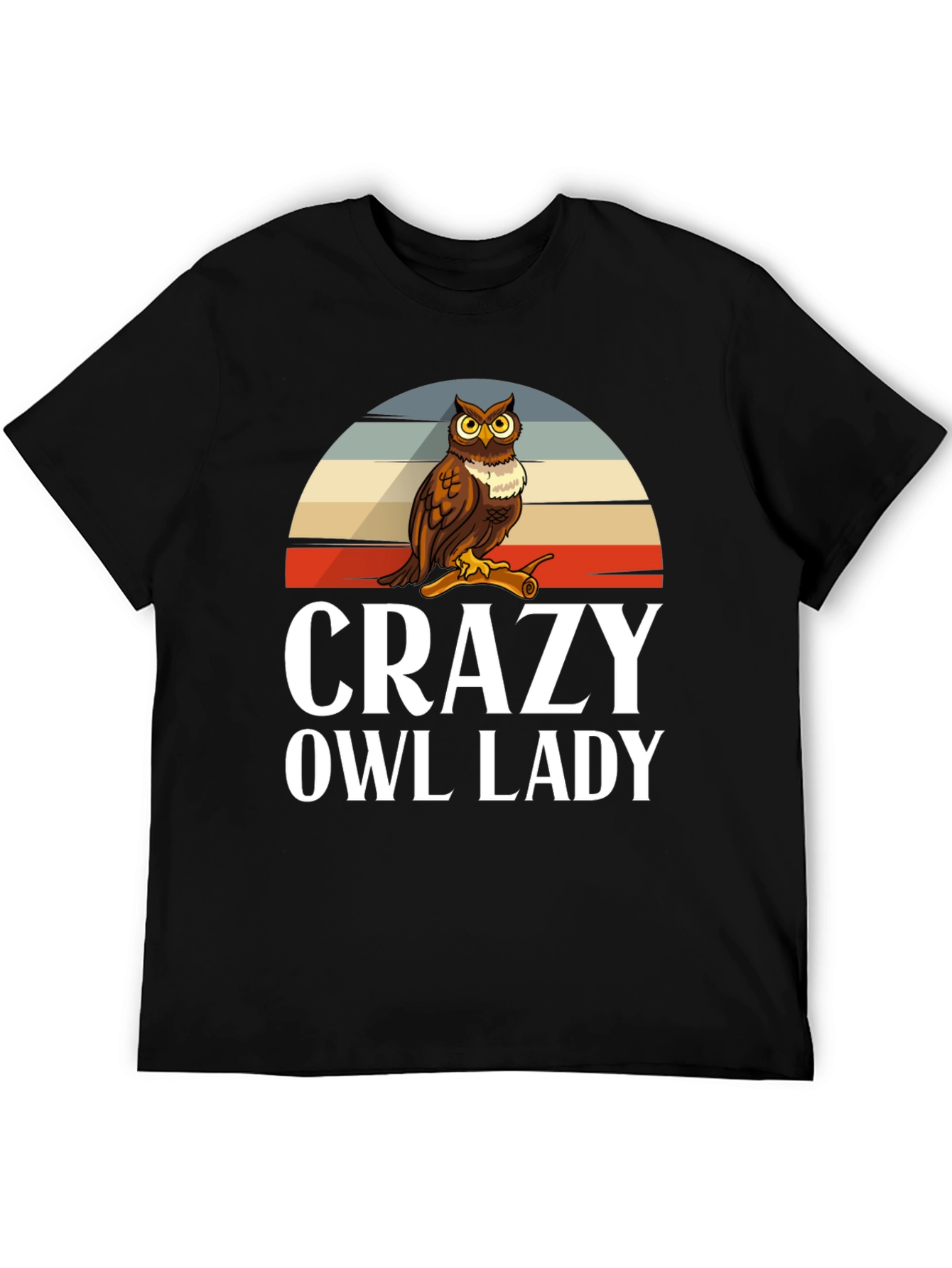 Black Crazy Owl Lady Graphic T-Shirt view 5