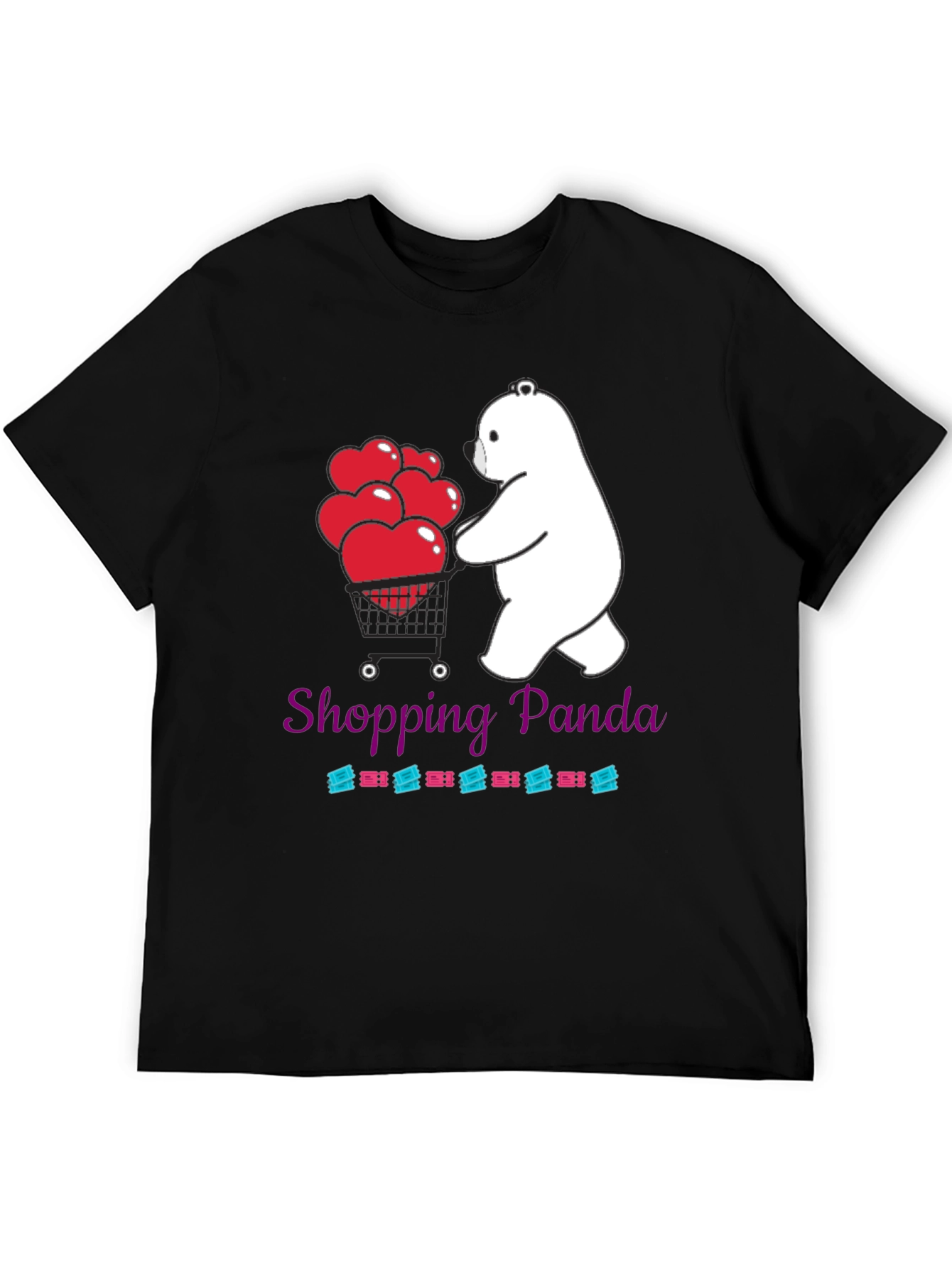 Black Shopping Panda Graphic Tee - Cute Heart Design view 5