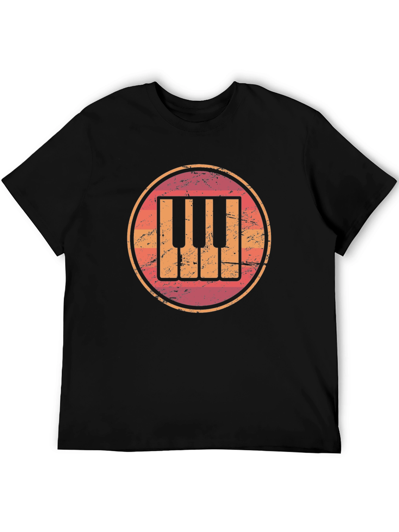 Black Retro Piano Keys Graphic Tee - Vintage Music Lover Shirt view 5