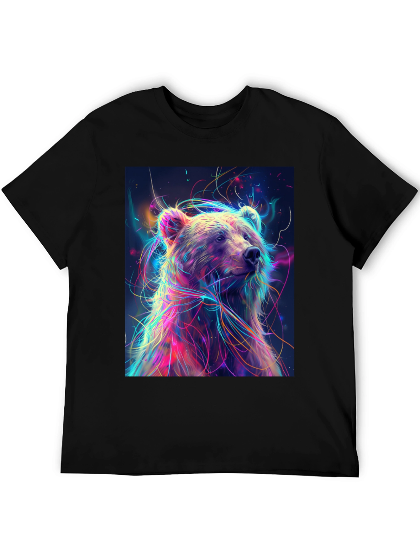 Black Colorful Bear Graphic Print Black T-Shirt view 5