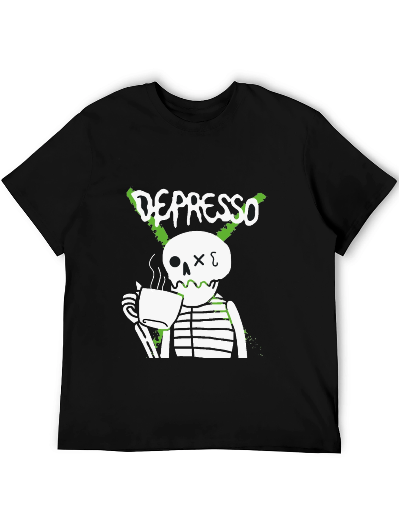 Black Depresso Skeleton Coffee T-Shirt - Funny Graphic Tee view 5