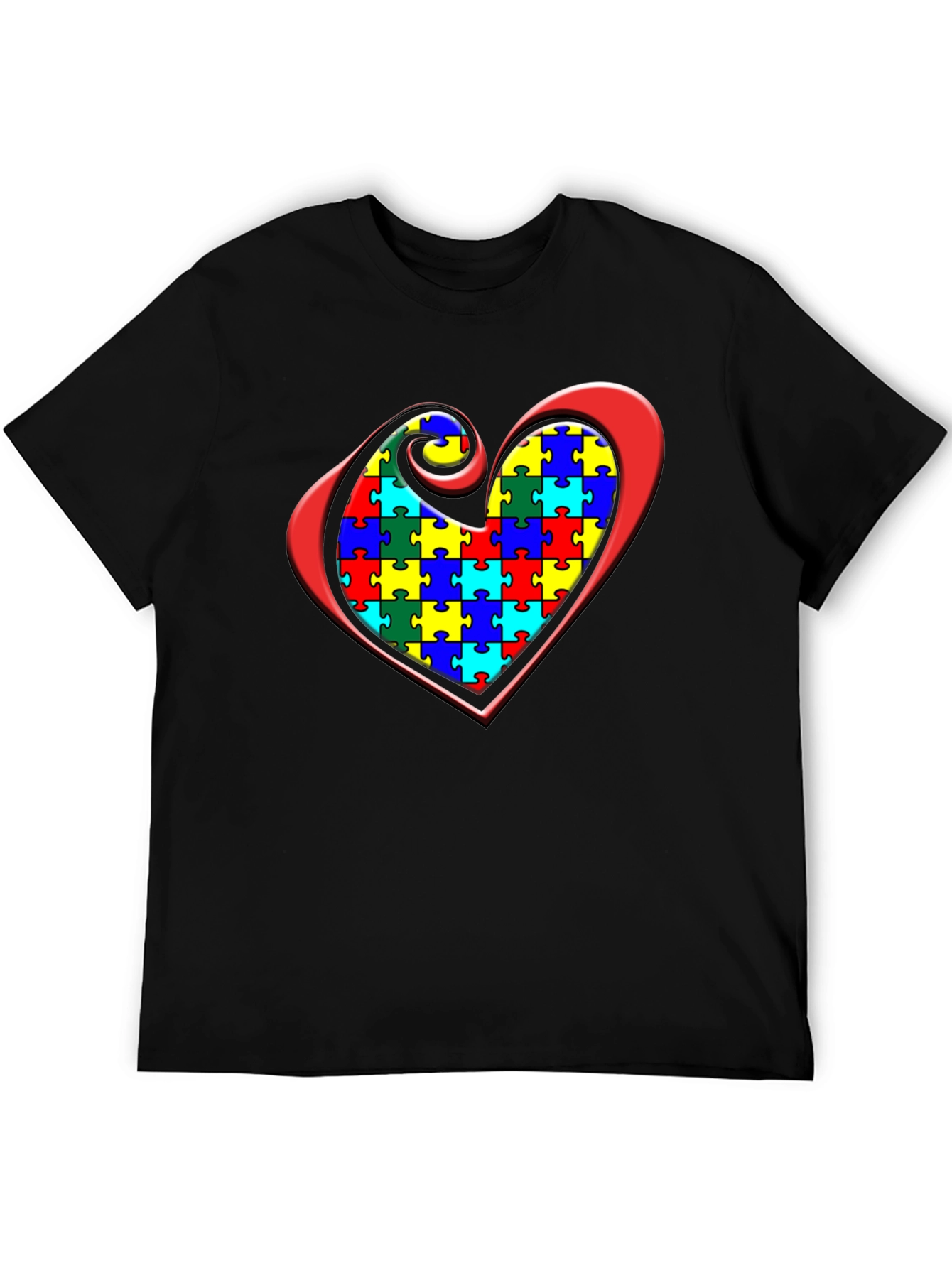 Black Autism Awareness Puzzle Heart Graphic Tee view 5