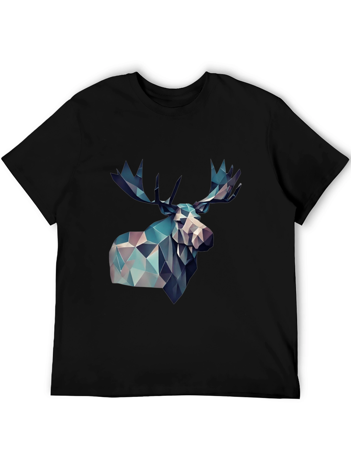 Black Geometric Moose Graphic Print Black T-Shirt view 5