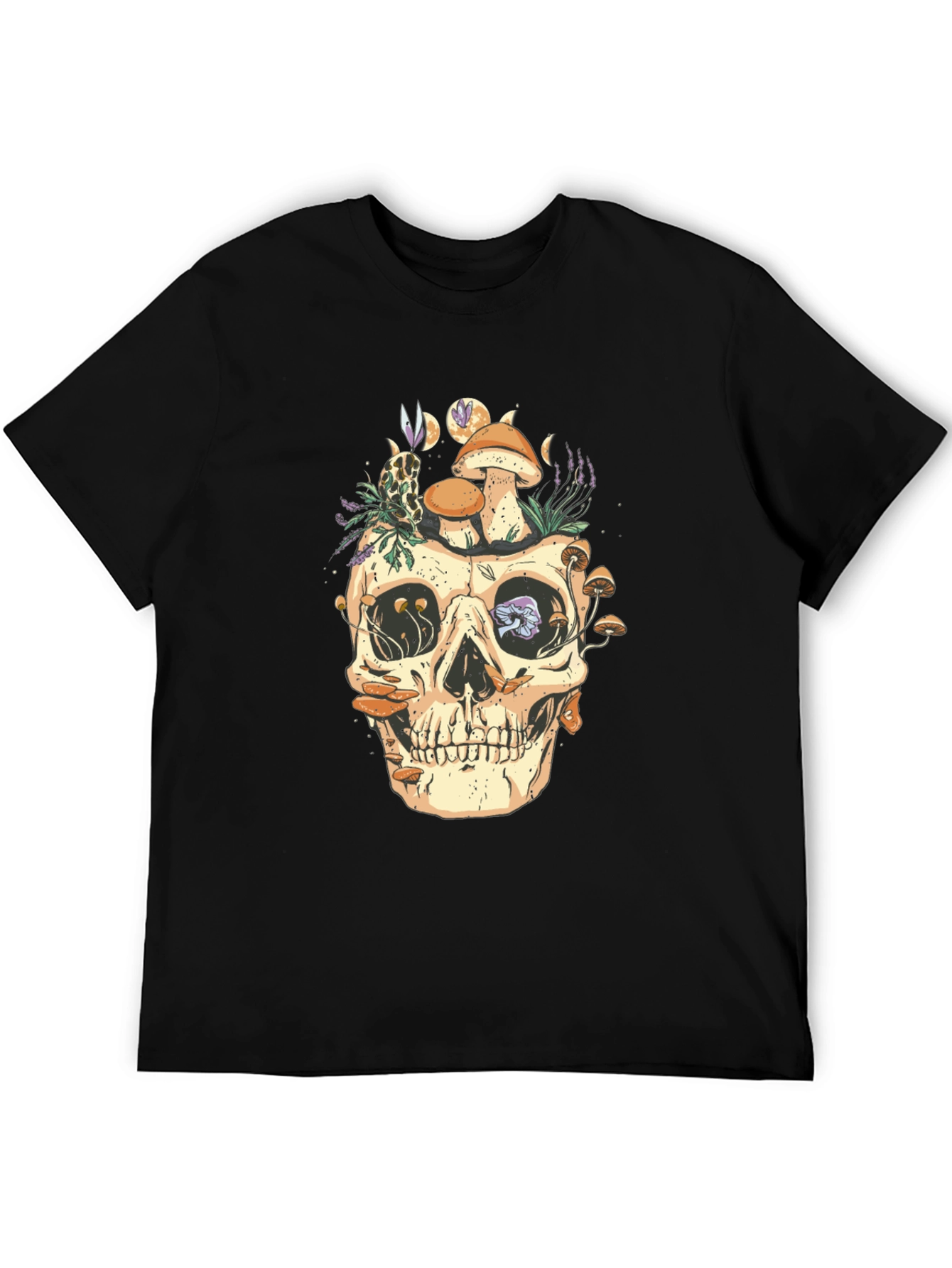 Black Skull & Mushroom Graphic T-Shirt view 5