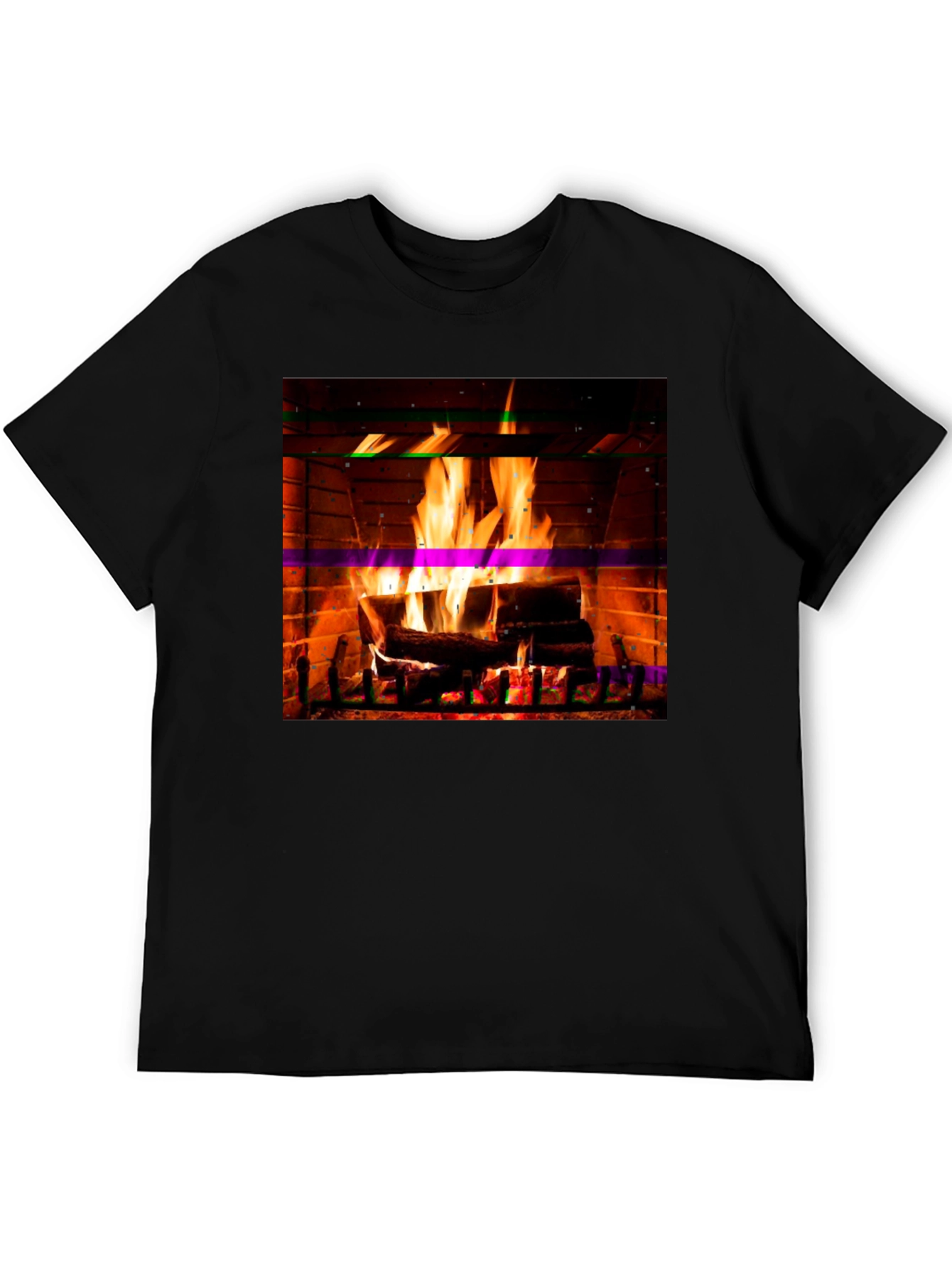 Black Cozy Fireplace Graphic T-Shirt view 5