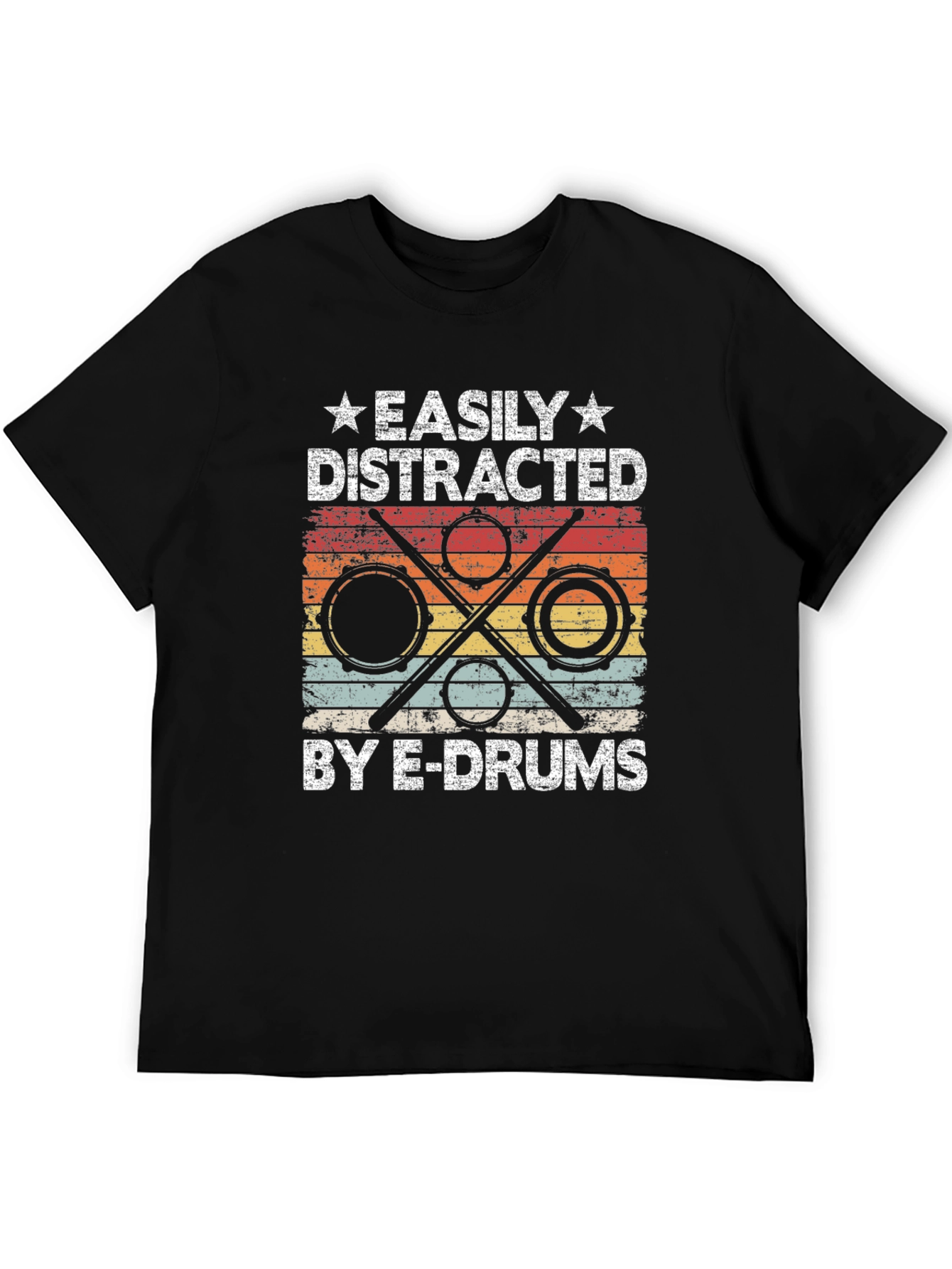 Black Easily Distracted By E-Drums Graphic T-Shirt view 5