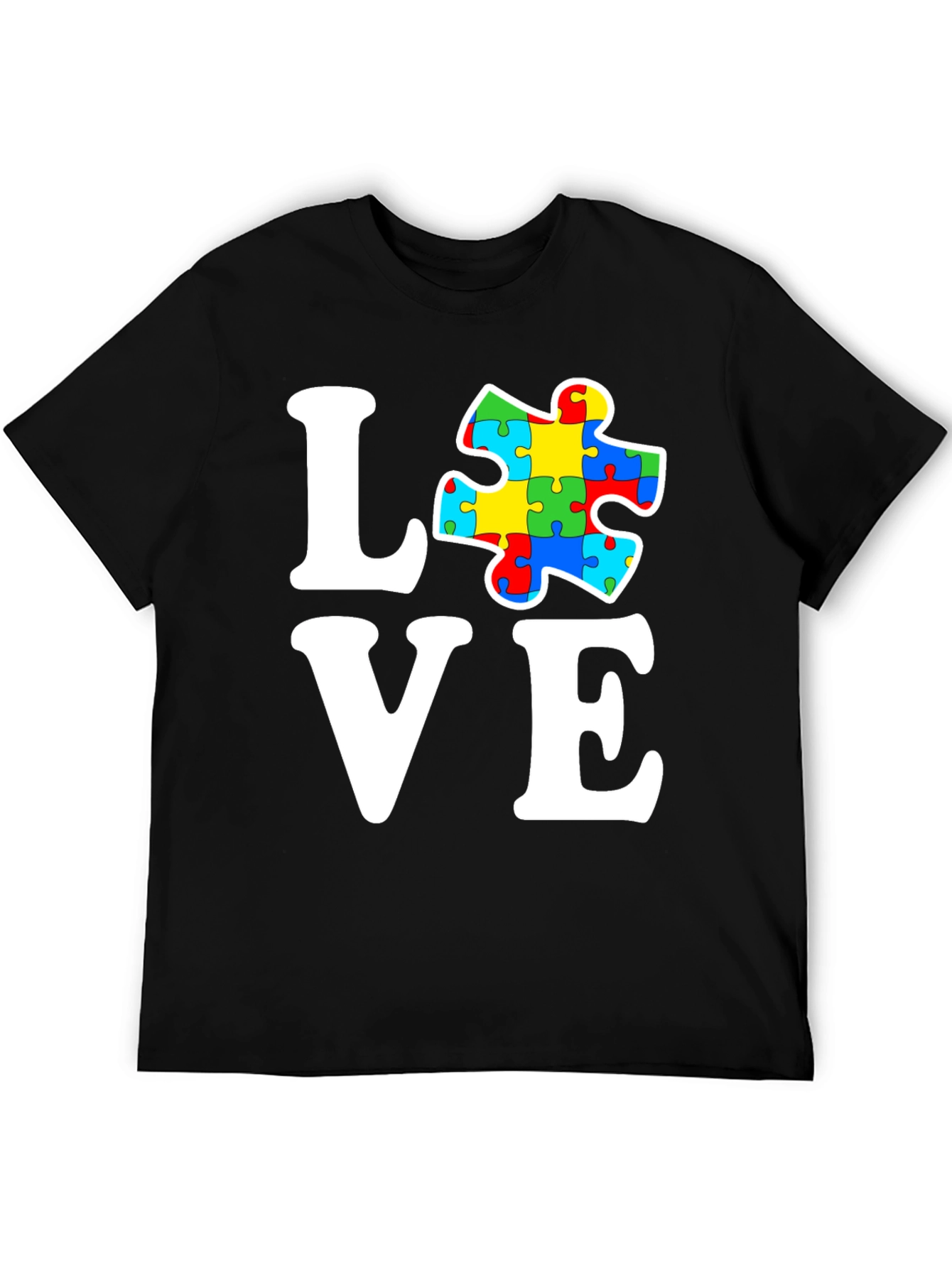 Black Autism Awareness Love Puzzle Piece Graphic T-Shirt view 5