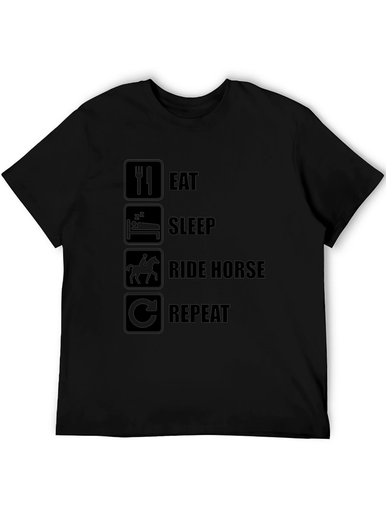 Black Eat Sleep Ride Horse Repeat Black T-Shirt view 5