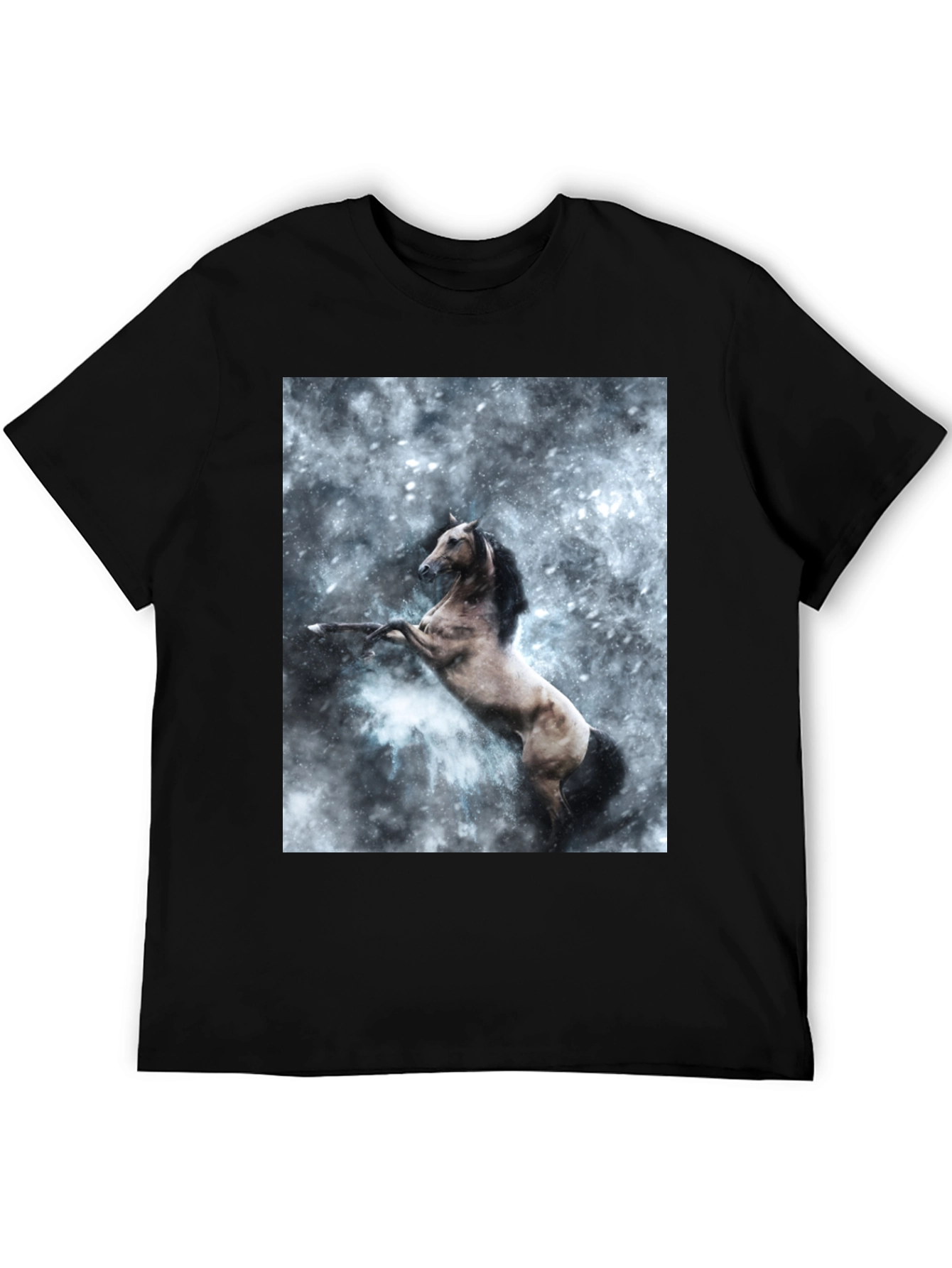 Black Black T-Shirt with Rearing Horse Print view 5