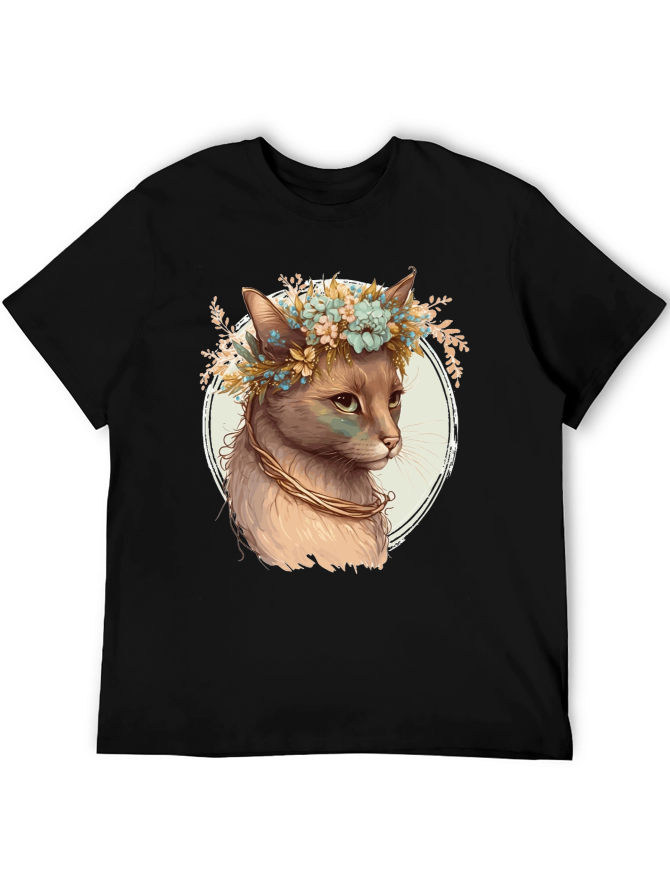 Black Cat with Flower Crown Graphic Tee view 5