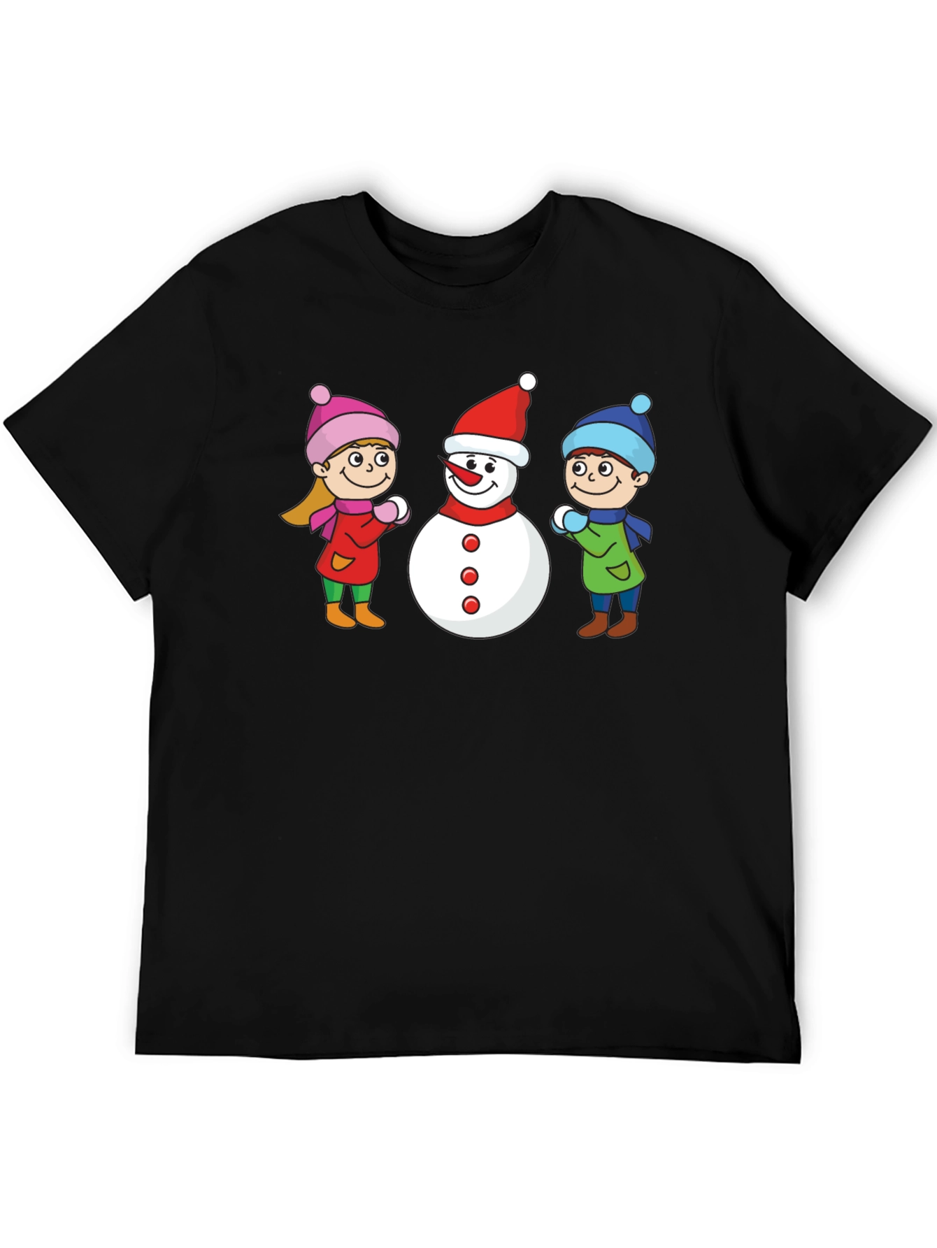 Black Winter Fun T-Shirt: Snowman & Kids Graphic Tee view 5