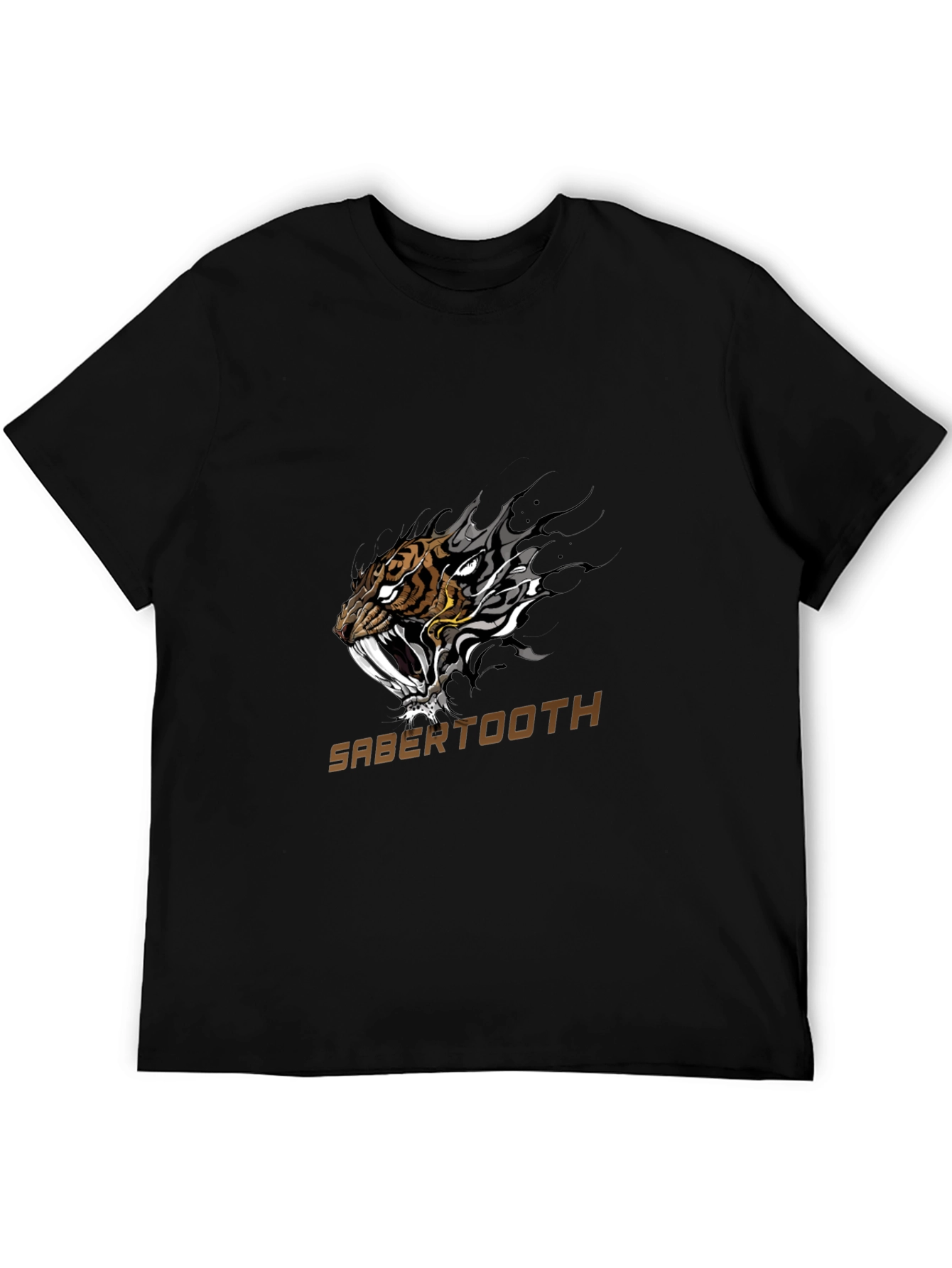 Black Sabertooth Tiger Graphic T-Shirt - Black Cotton Tee view 5