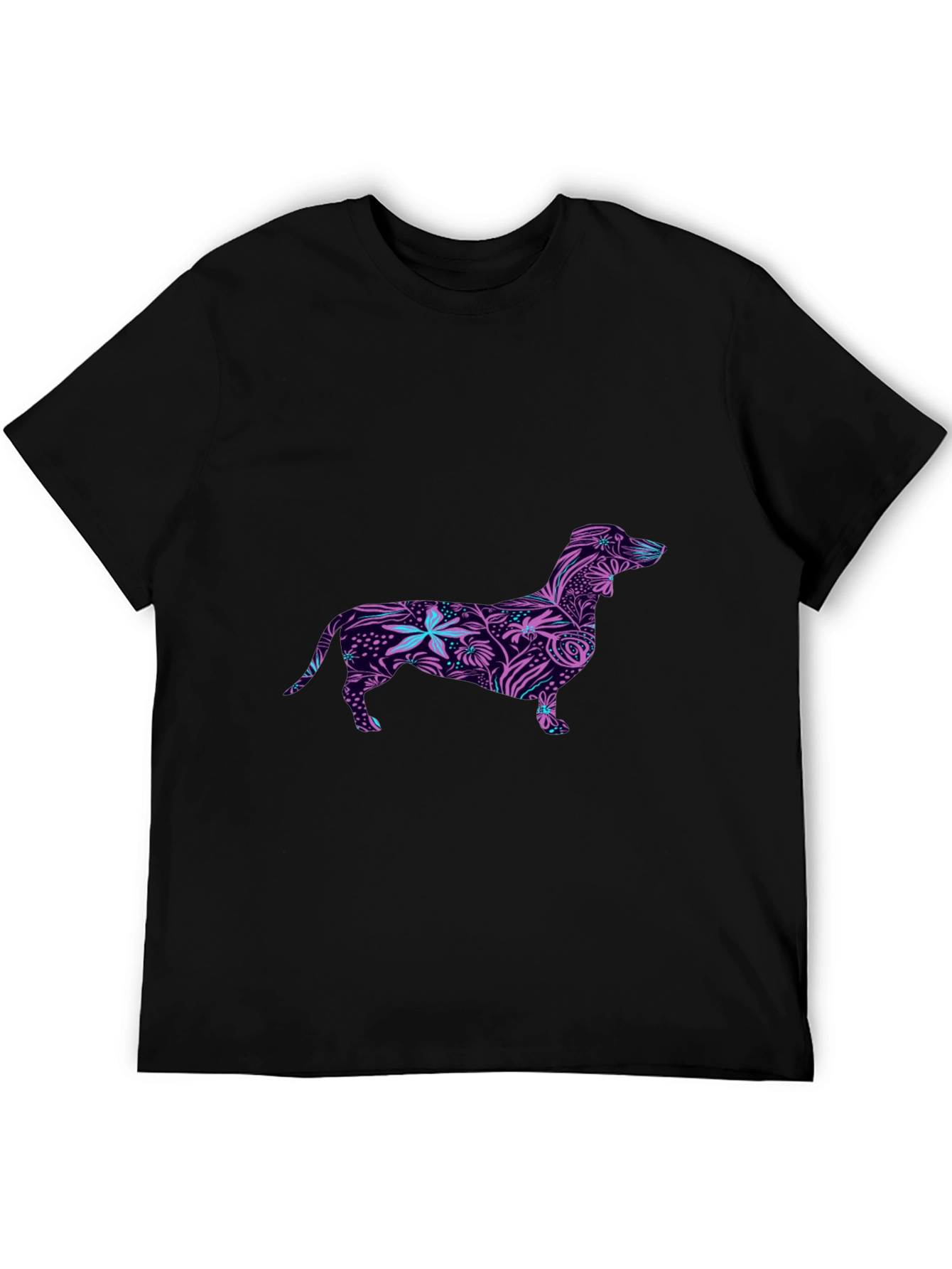Black Dachshund Floral Print Black T-Shirt view 5