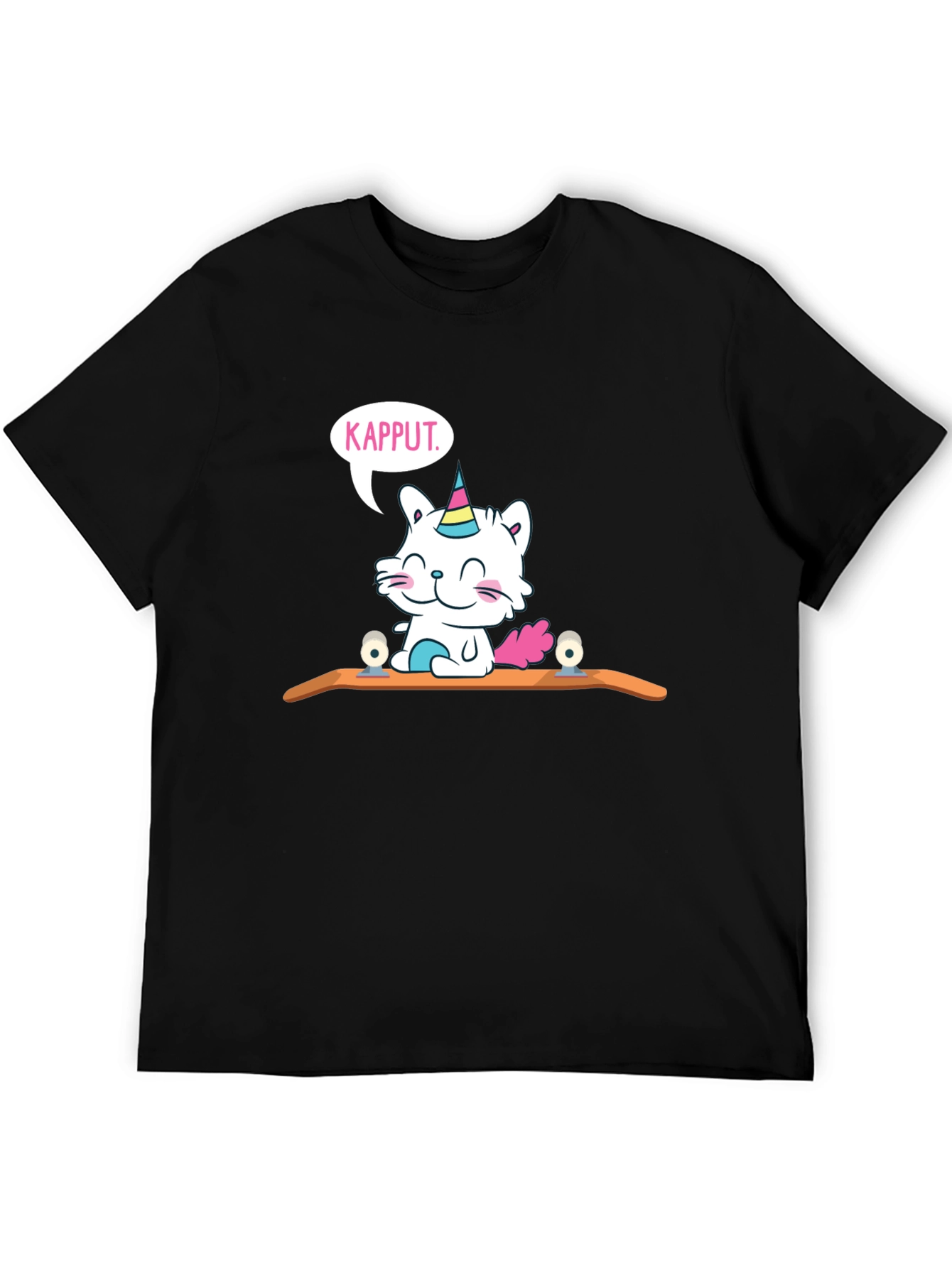 Black Kapput Skater Cat T-Shirt - Black Cotton Tee view 5