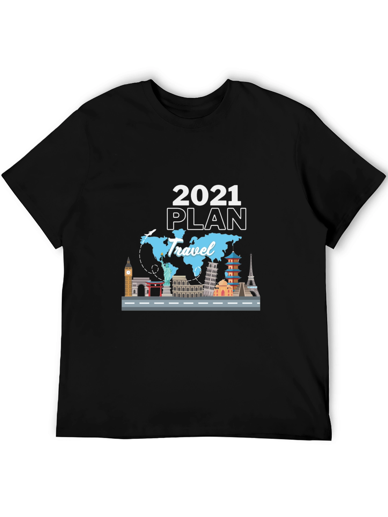 Black 2021 Travel Plan Black T-Shirt view 5