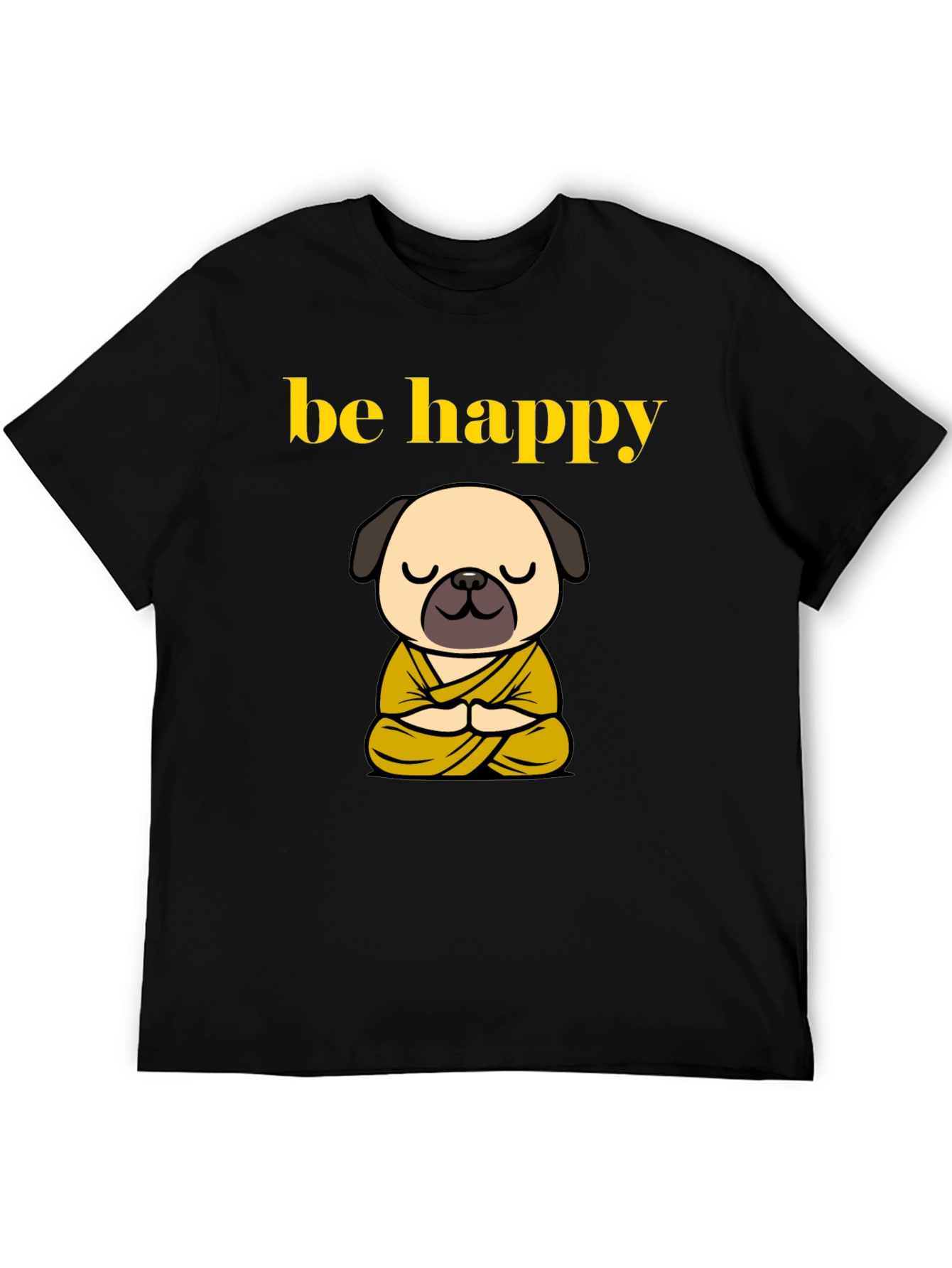 Black Be Happy Pug Buddha T-Shirt - Meditating Dog Tee view 5