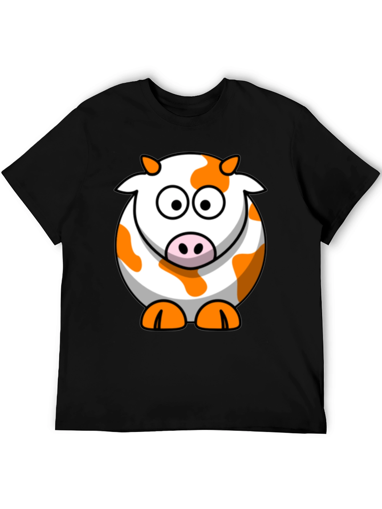 Black Cute Cartoon Cow Graphic Black T-Shirt view 5