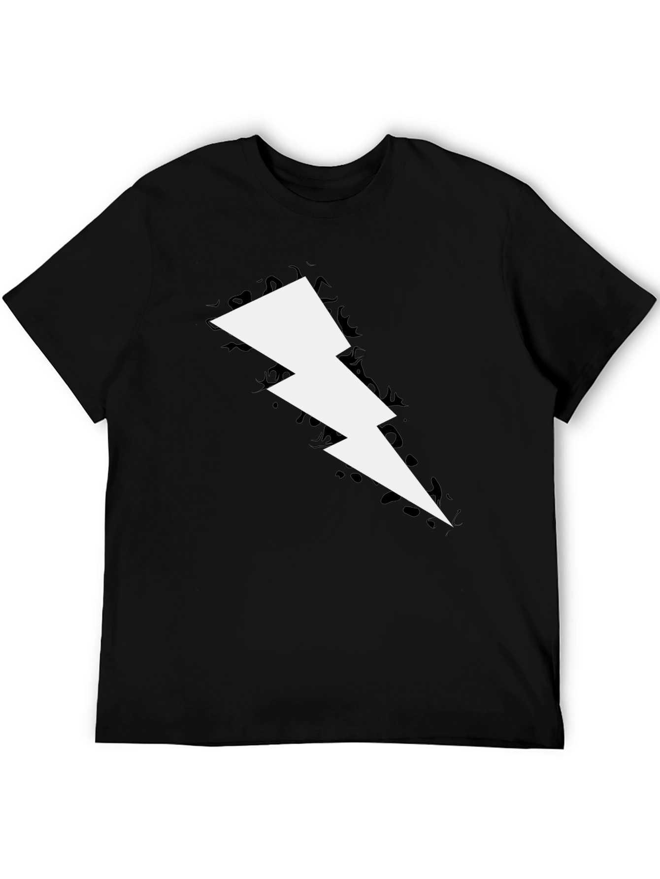Black Lightning Bolt Graphic Tee - Bold Black Cotton T-Shirt view 5