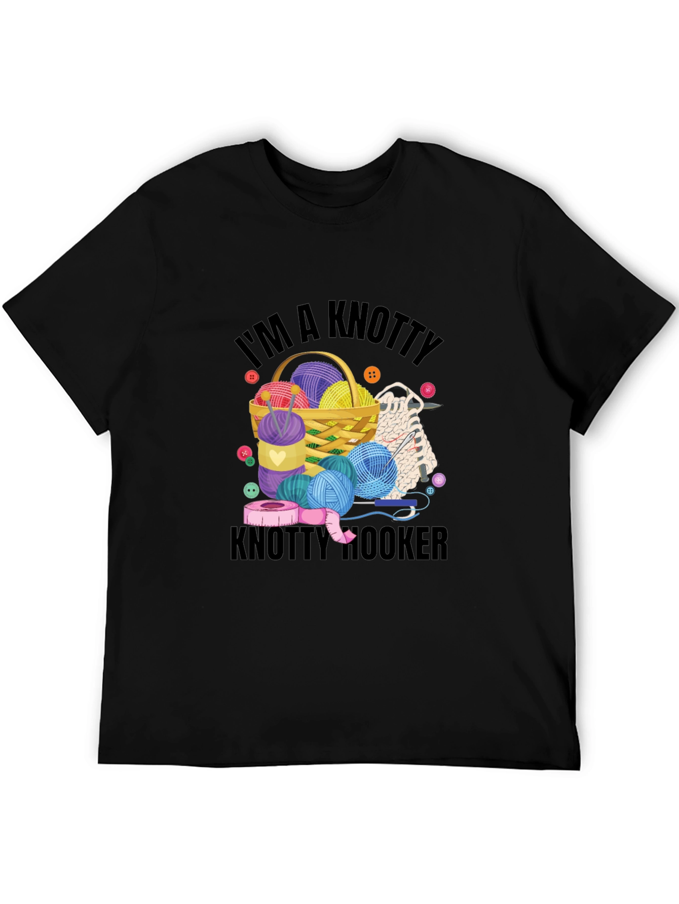 Black Knitty Hooker T-Shirt: Yarn Lover Gift view 5