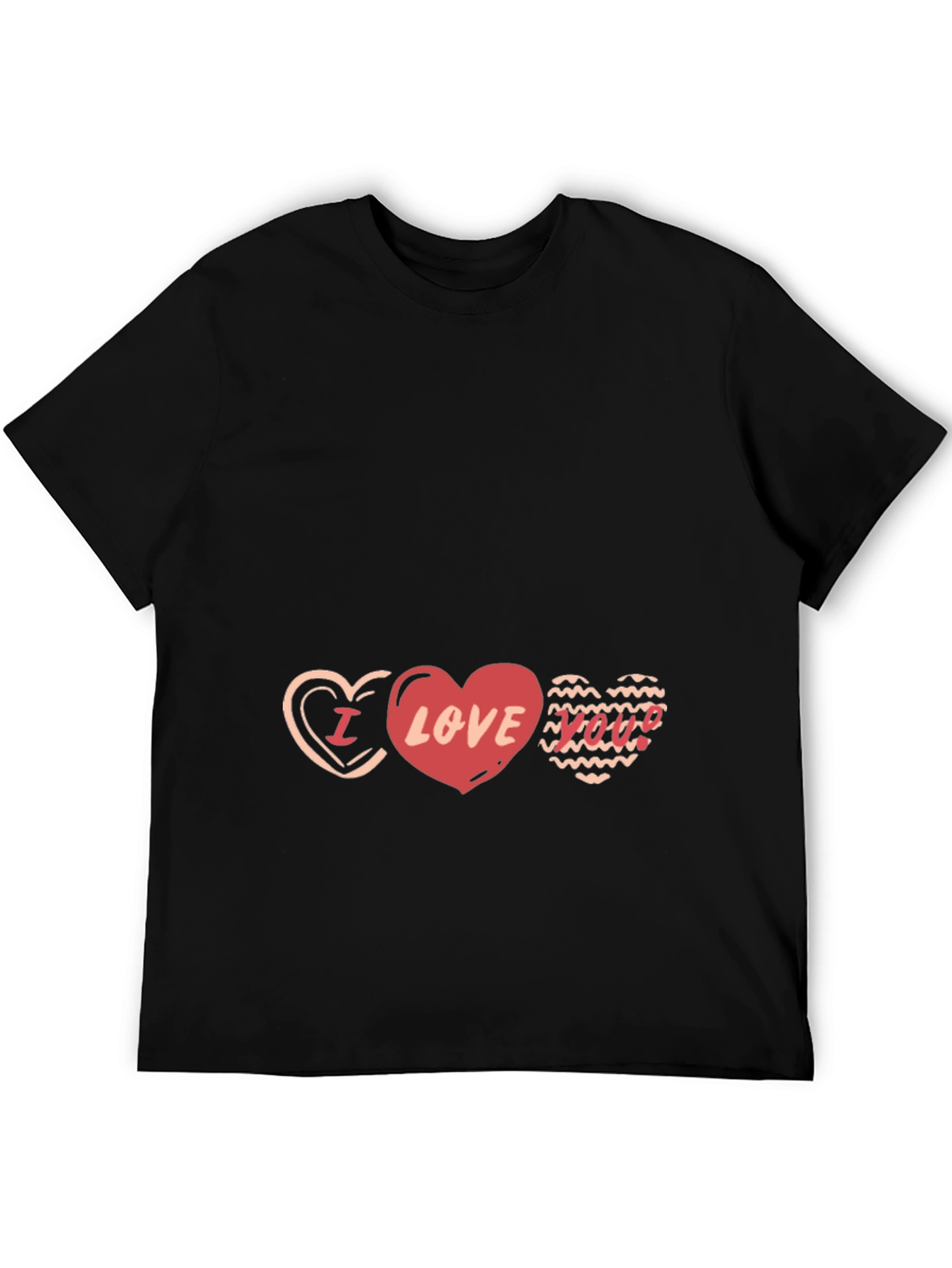 Black I Love You Hearts Graphic Black T-Shirt view 5