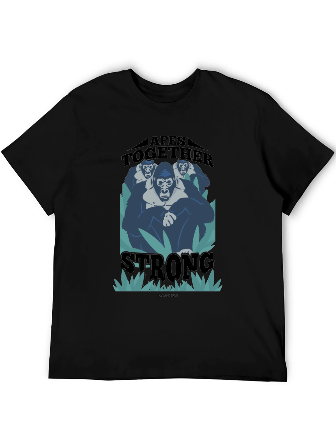 Black Apes Together Strong Graphic Tee - Black Cotton Blend T-Shirt view 5