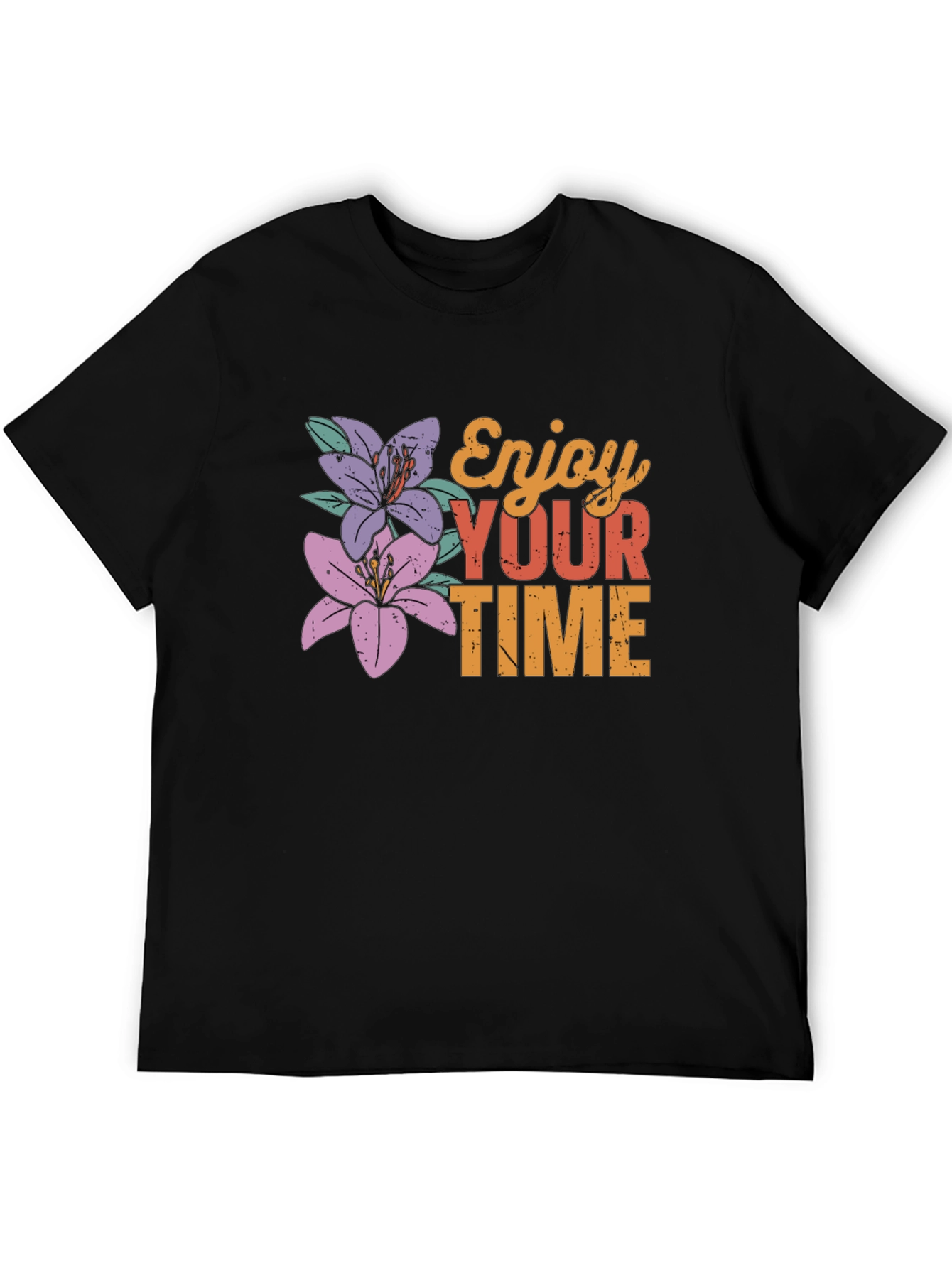 Black Enjoy Your Time Floral Graphic Tee view 5