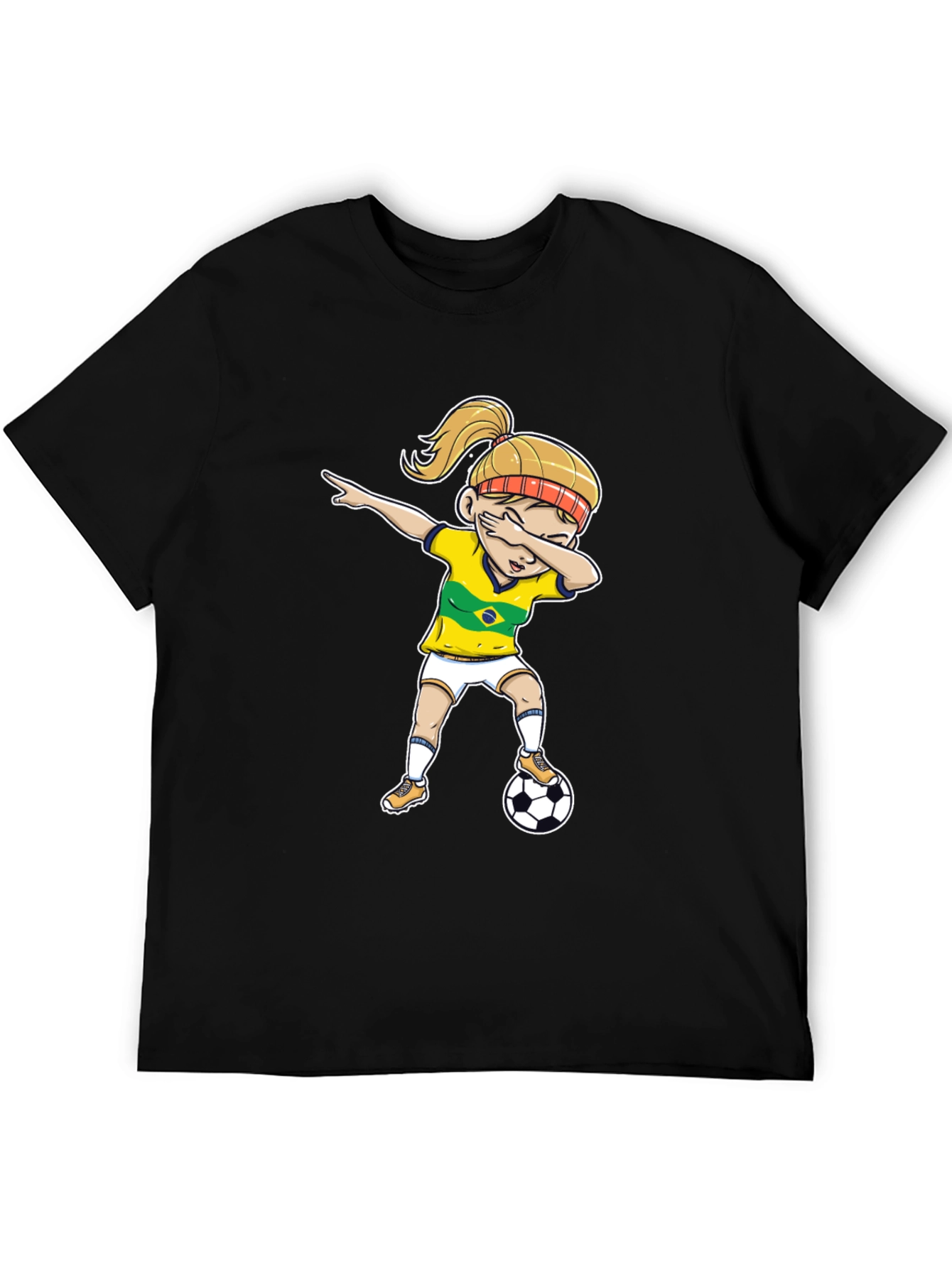 Black Brazil Soccer Girl Dab T-Shirt view 5