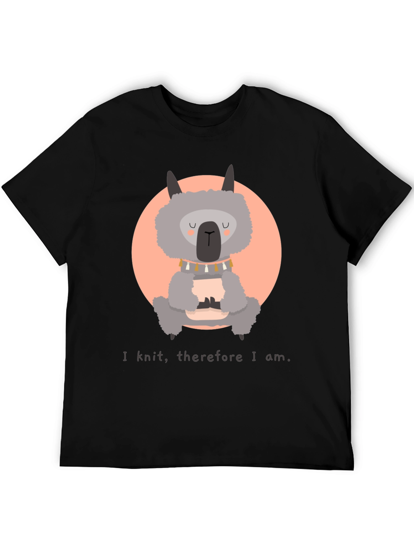 Black Knitting Llama T-Shirt - I Knit, Therefore I Am view 5