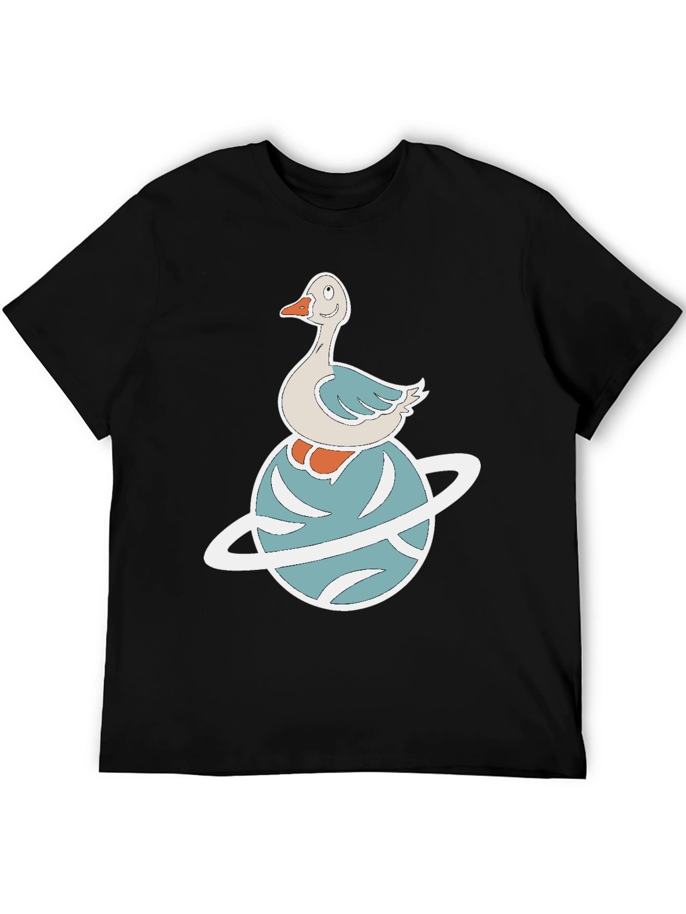 Black Whimsical Goose on Planet Graphic Tee view 5