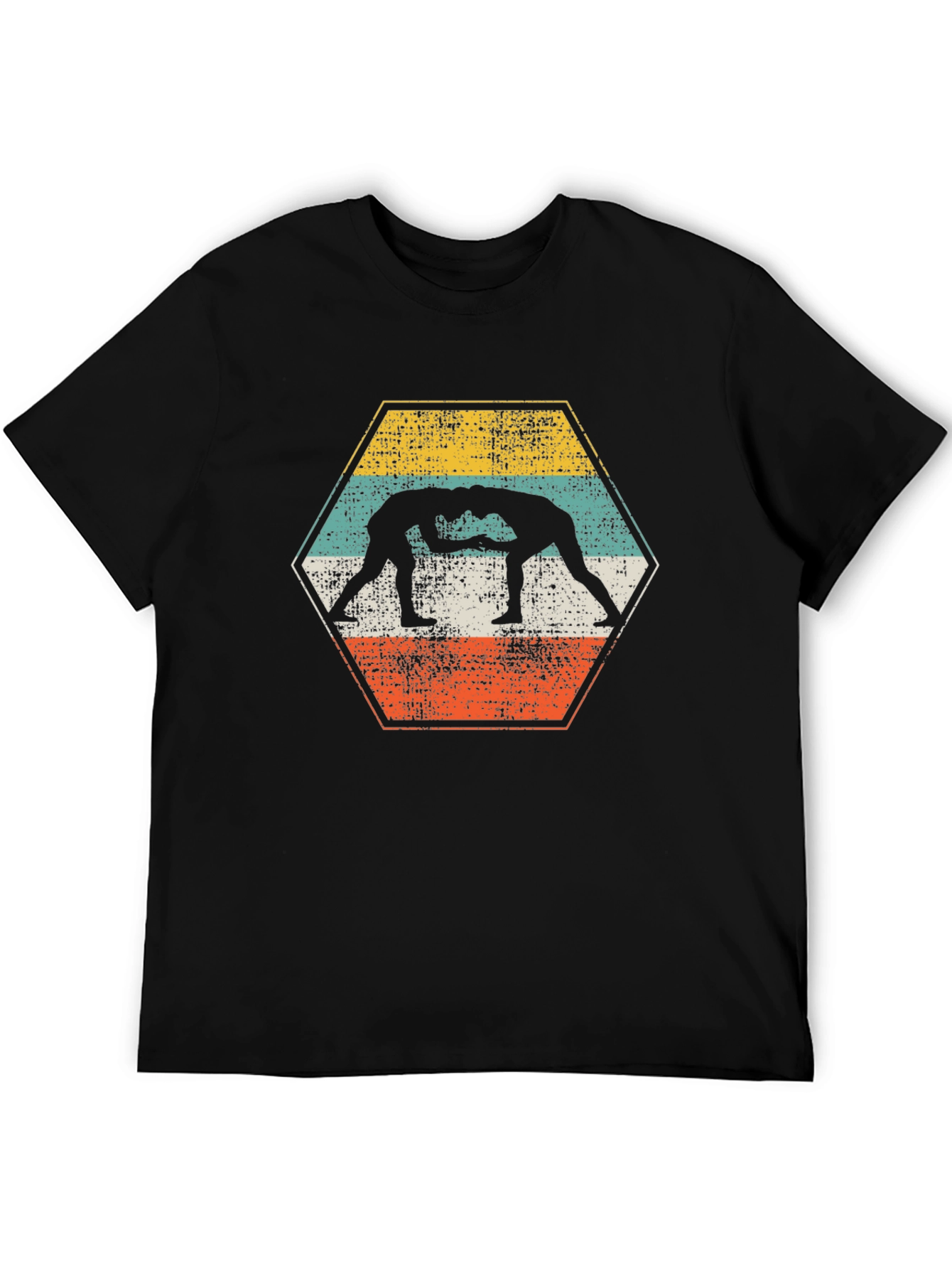 Black Vintage Wrestling T-Shirt - Retro Hexagon Design view 5