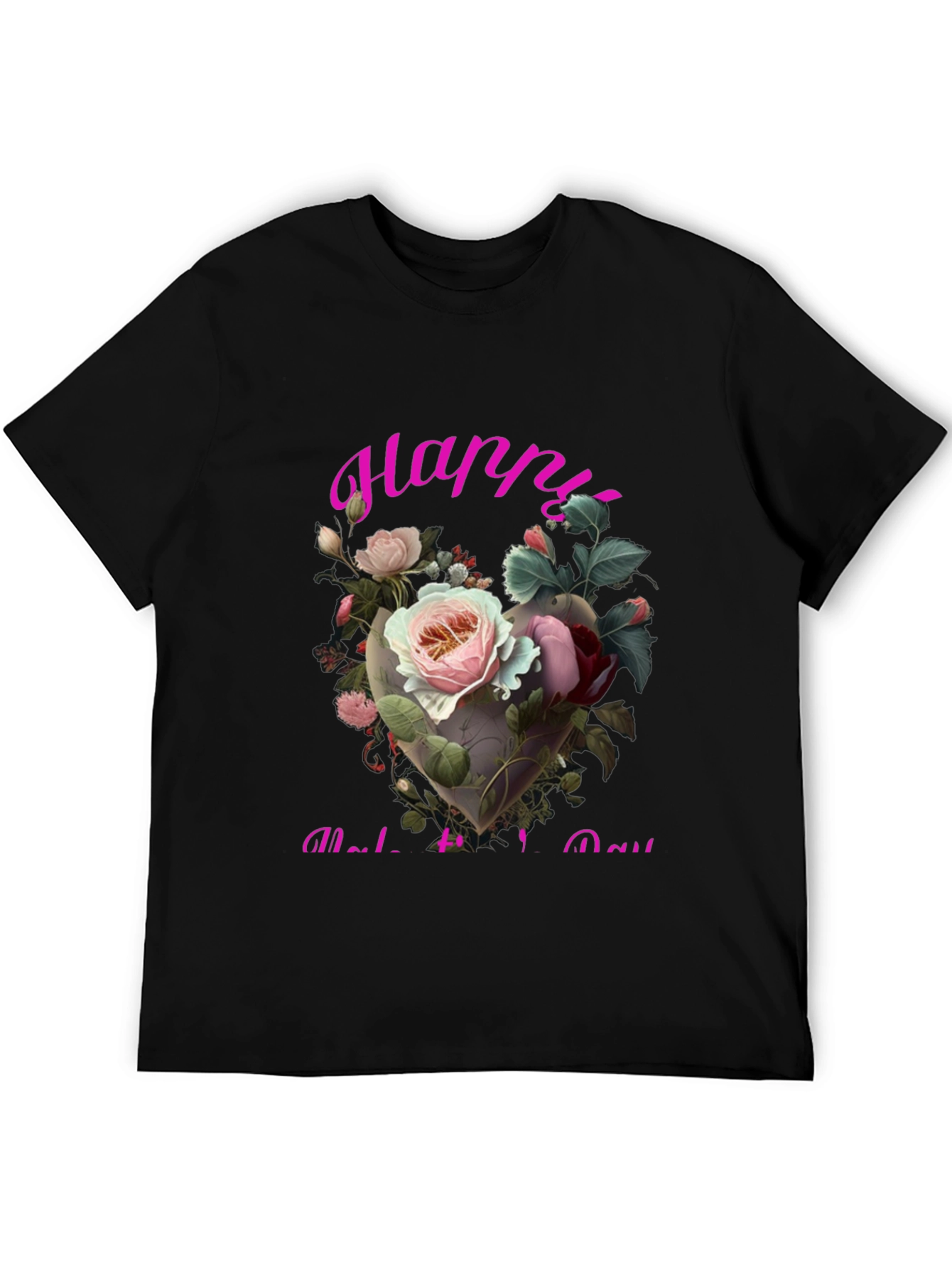 Black Floral Heart Happy Mother's Day T-Shirt view 5