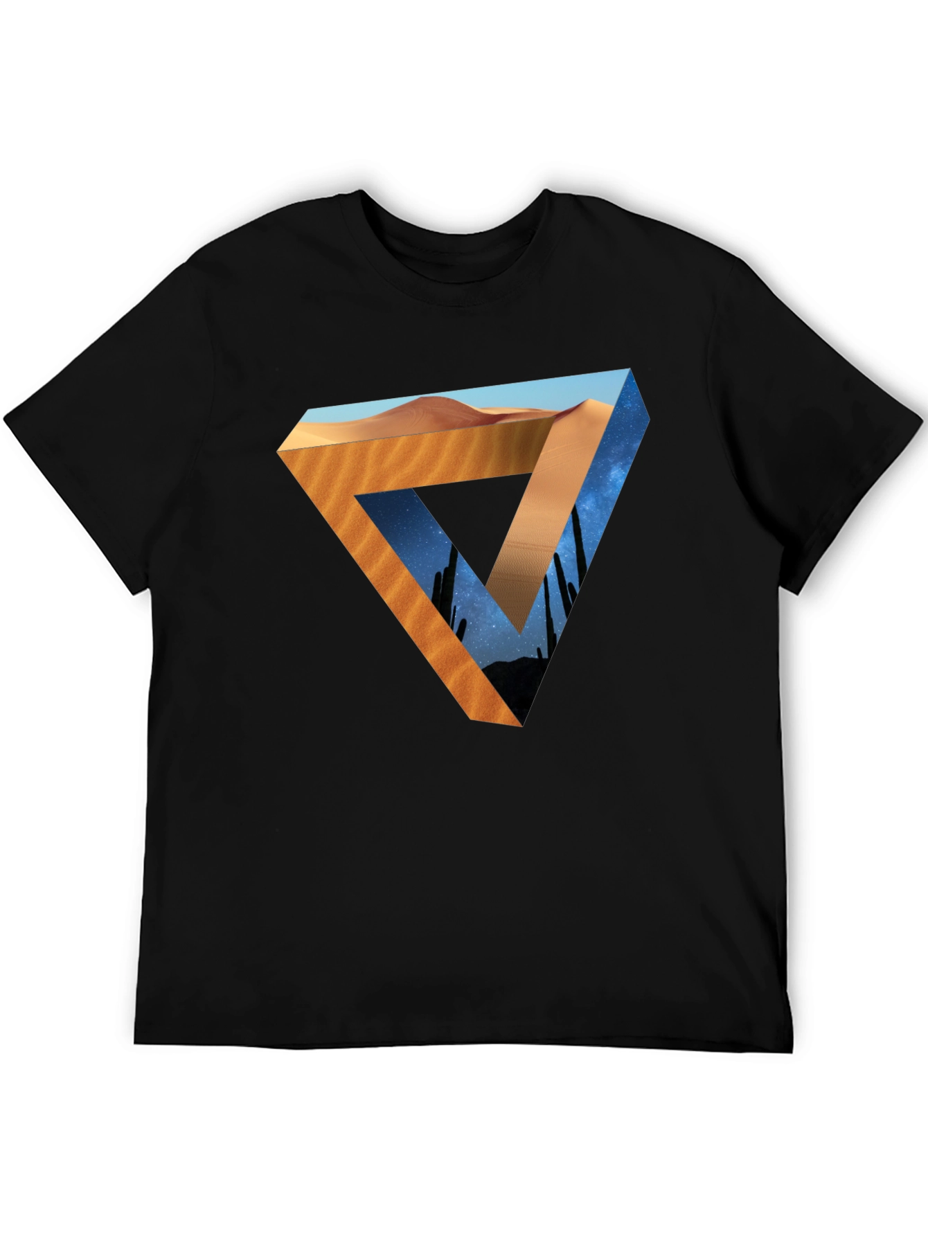 Black Desert Sky Triangle Graphic Tee - Black Cotton Shirt view 5