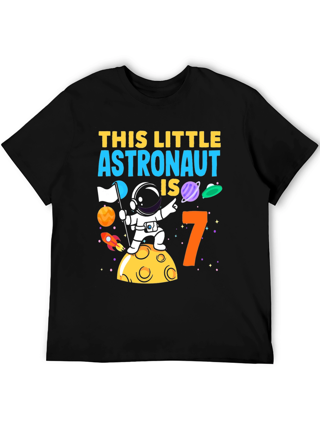 Black Astronaut Birthday Boy T-Shirt - Age 7 Space Theme view 5